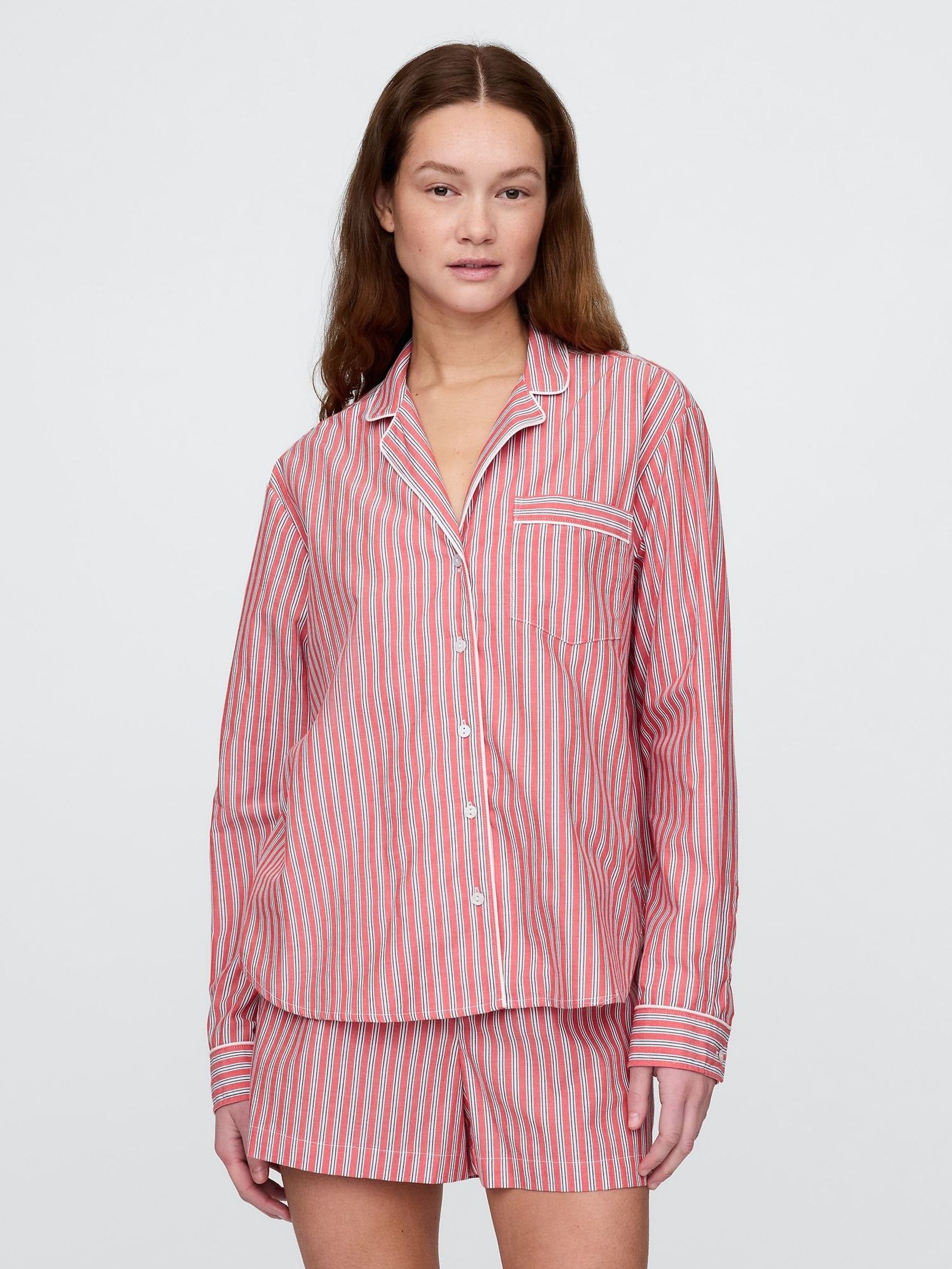 Red Stripe 100% Cotton Poplin Pyjama Top (W28625) | £30