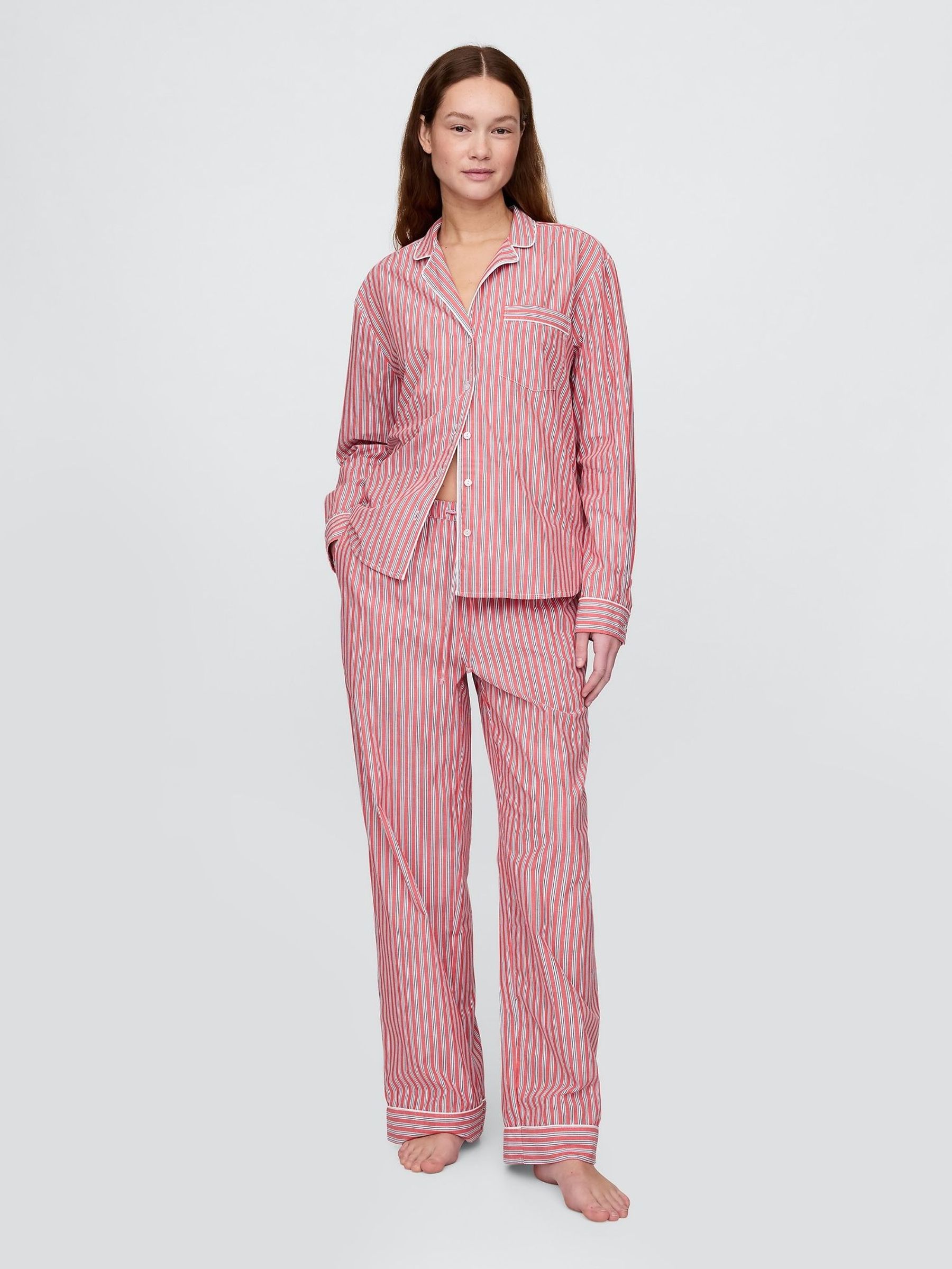 Red Stripe Trouser 100% Cotton Poplin Pyjama Bottoms (W28629) | £30