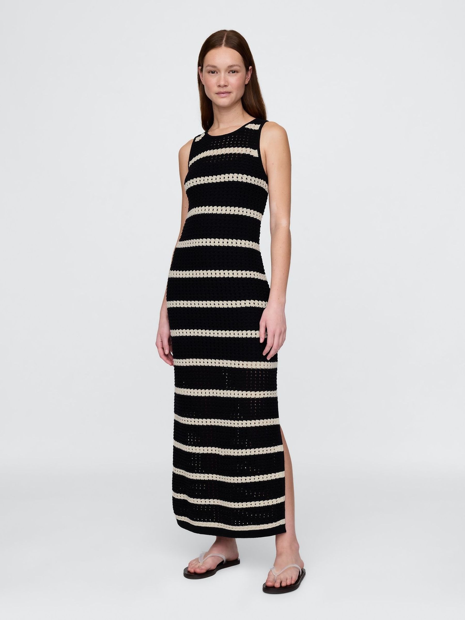 Black/White Stripe Crochet Maxi Dress (W28636) | £75