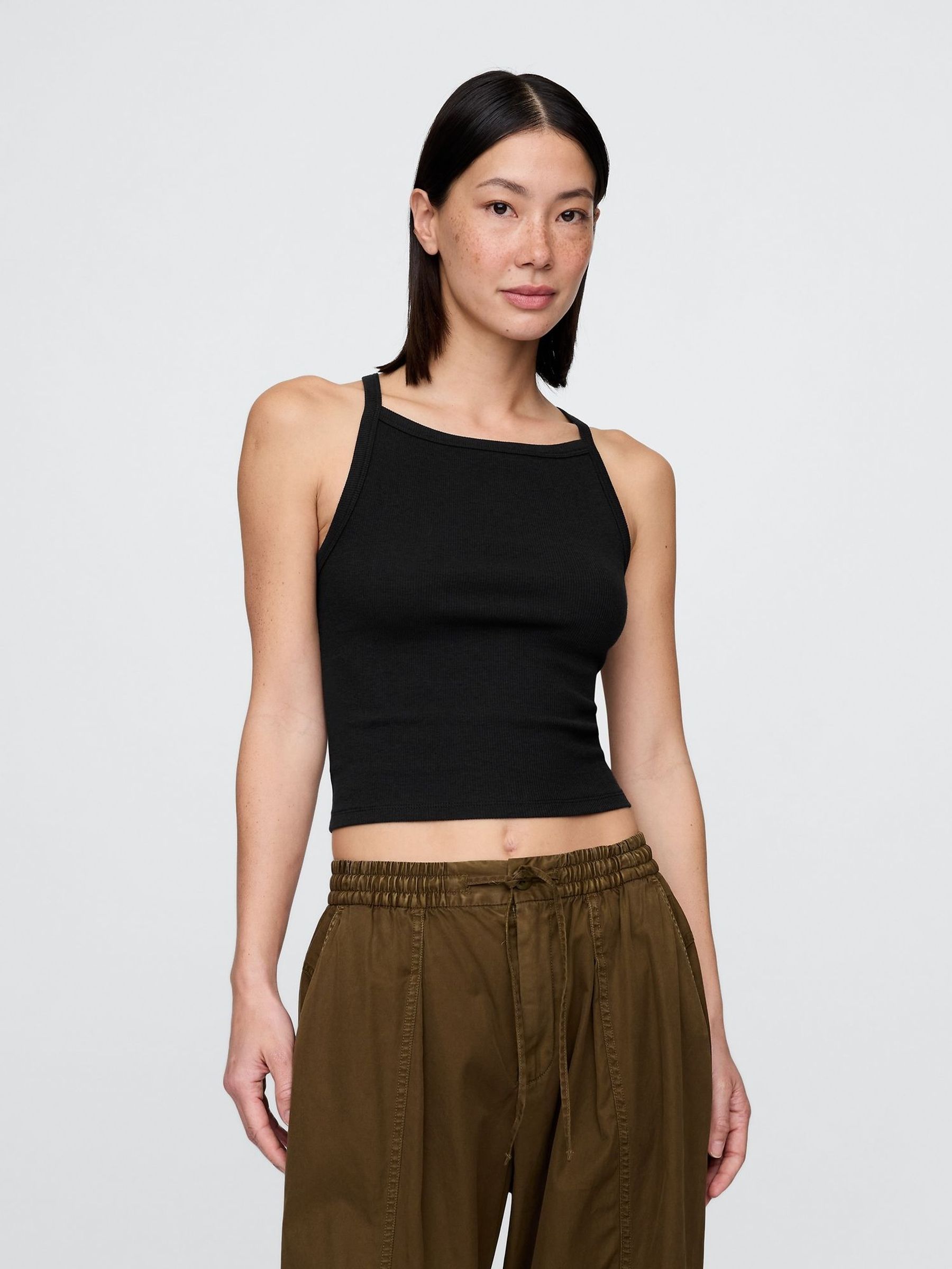 Black Modern Apron-Neck Crop Vest (W28641) | £16