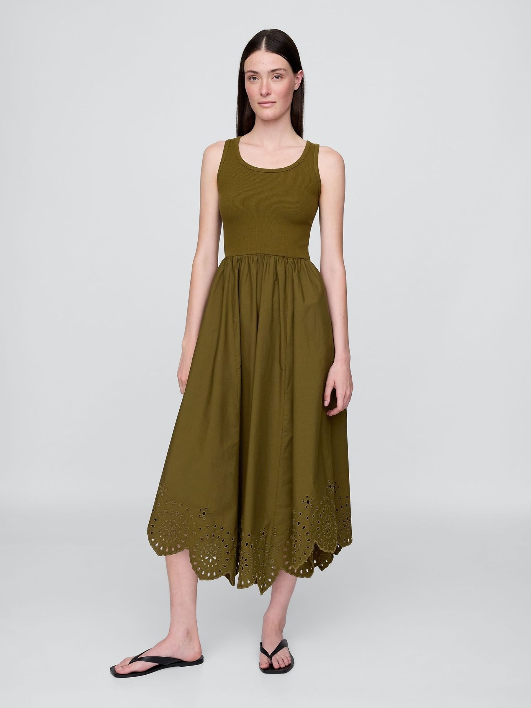 Olive Green Mixed Handkerchief Hem Midi Dress (W28647) | £95