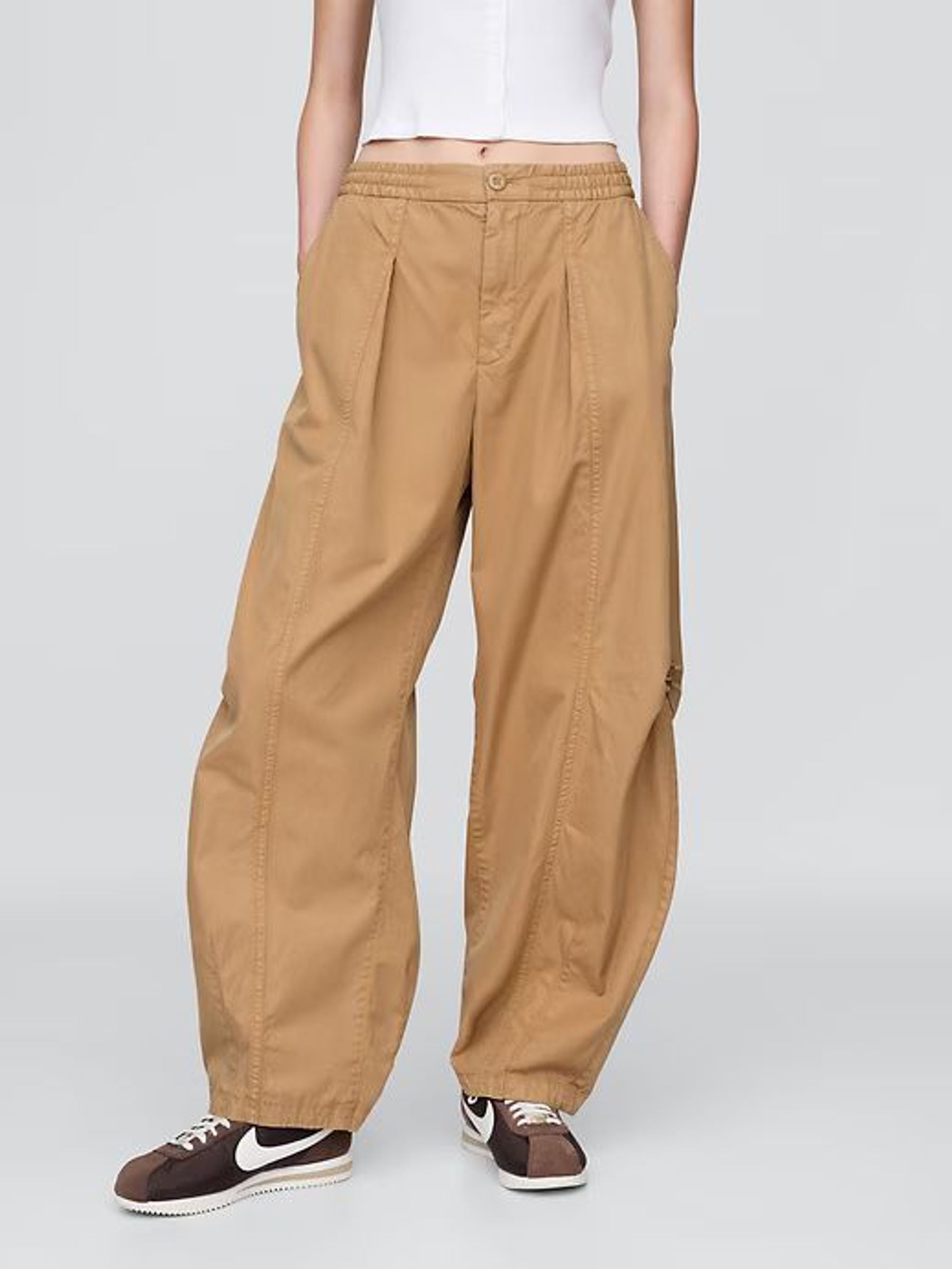 Brown Mid Rise Twill Barrel Trousers (W28649) | £65