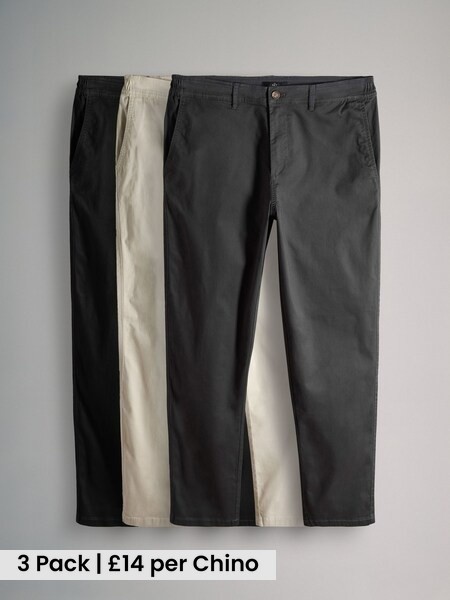 Black/Brown/Cream 3 Pack Slim Leg Chino Trousers (W28696) | £42
