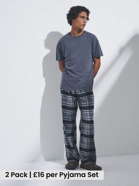 Black/Grey 2 Pack Jersey T-Shirt and Flannel Pyjamas (W28701) | £32