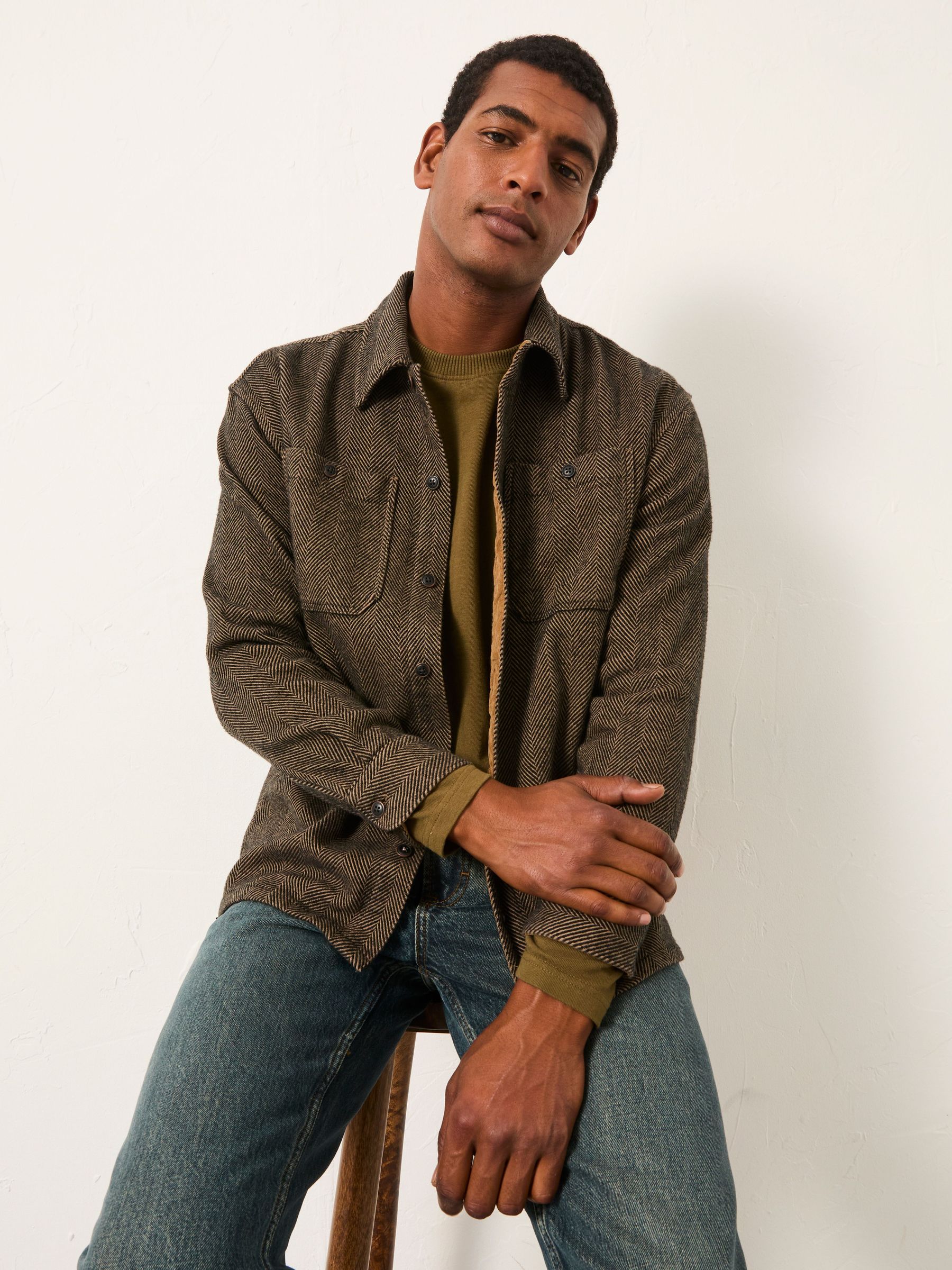 Brown Long Sleeve Herringbone Shirt (W28715) | £59