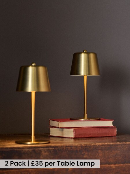 2 Pack Brass Rechargeable Table Lamps (W28935) | £70