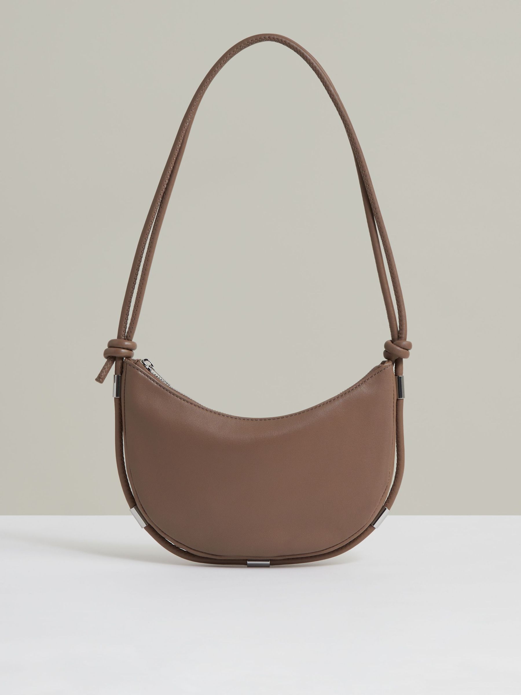 Leather Rope Strap Shoulder Bag in Neutral (W29731) | £148