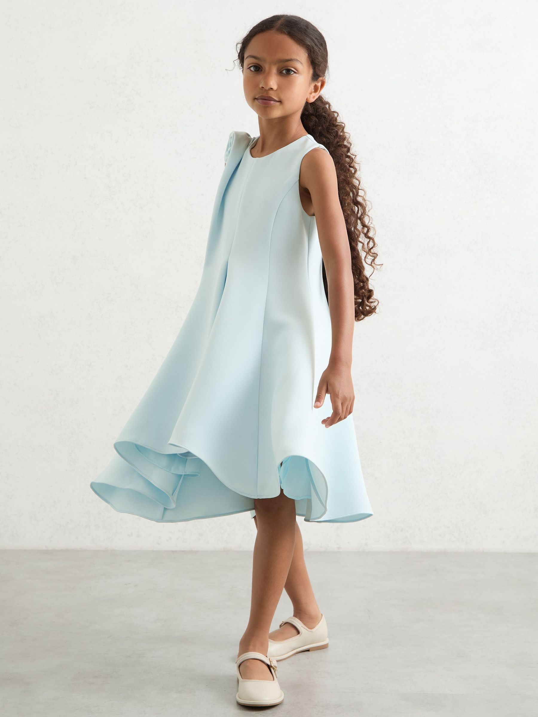 4-9 yrs Flower-Detail Fit-And-Flare Dress in Blue (W29737) | £85