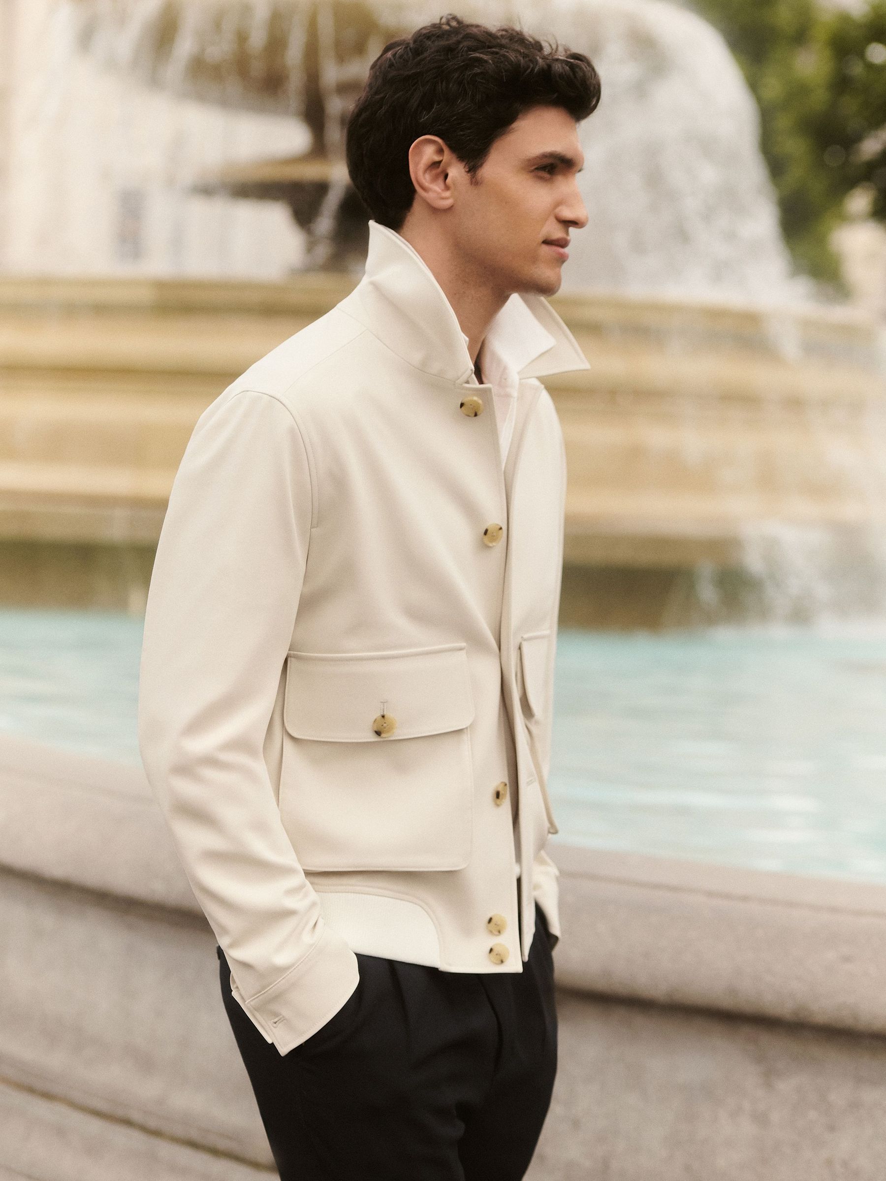 Cotton-Blend Button-Through Jacket in Light Stone (W29763) | £198