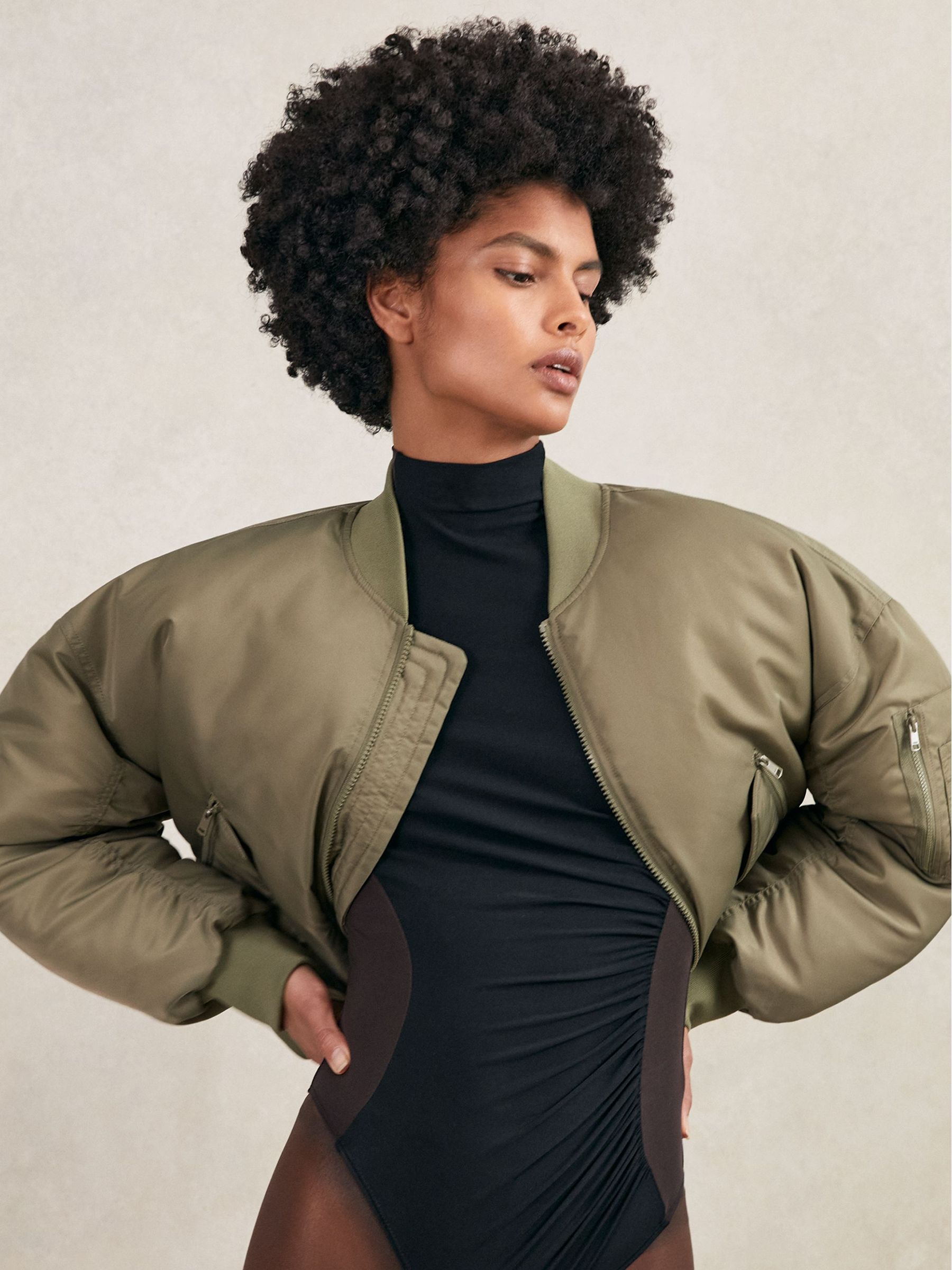 Technical Puffer Bomber Jacket in Khaki (W30178) | £250