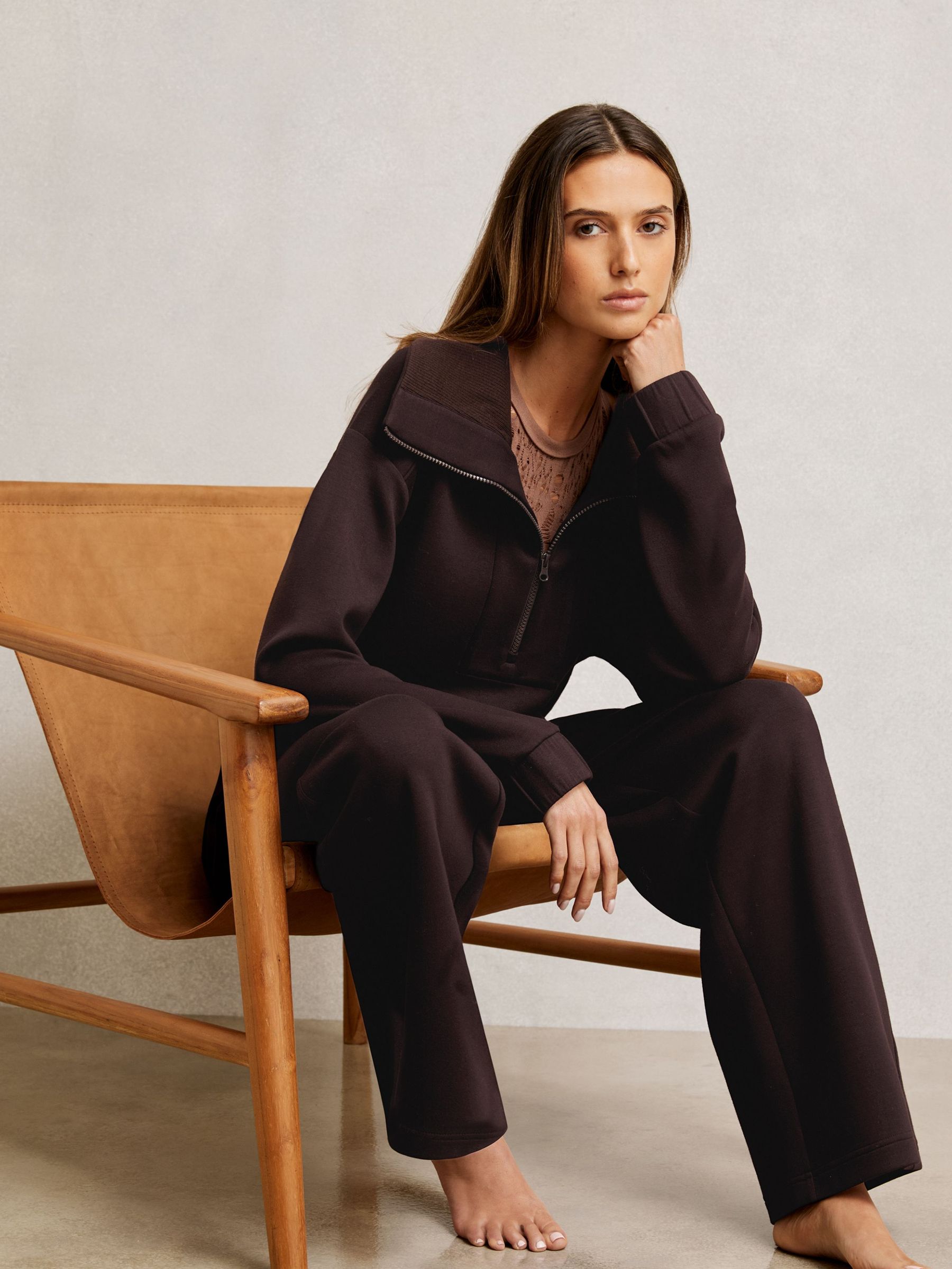 Interlock Half Zip Drawstring Hem Sweatshirt in Plum (W30194) | £140