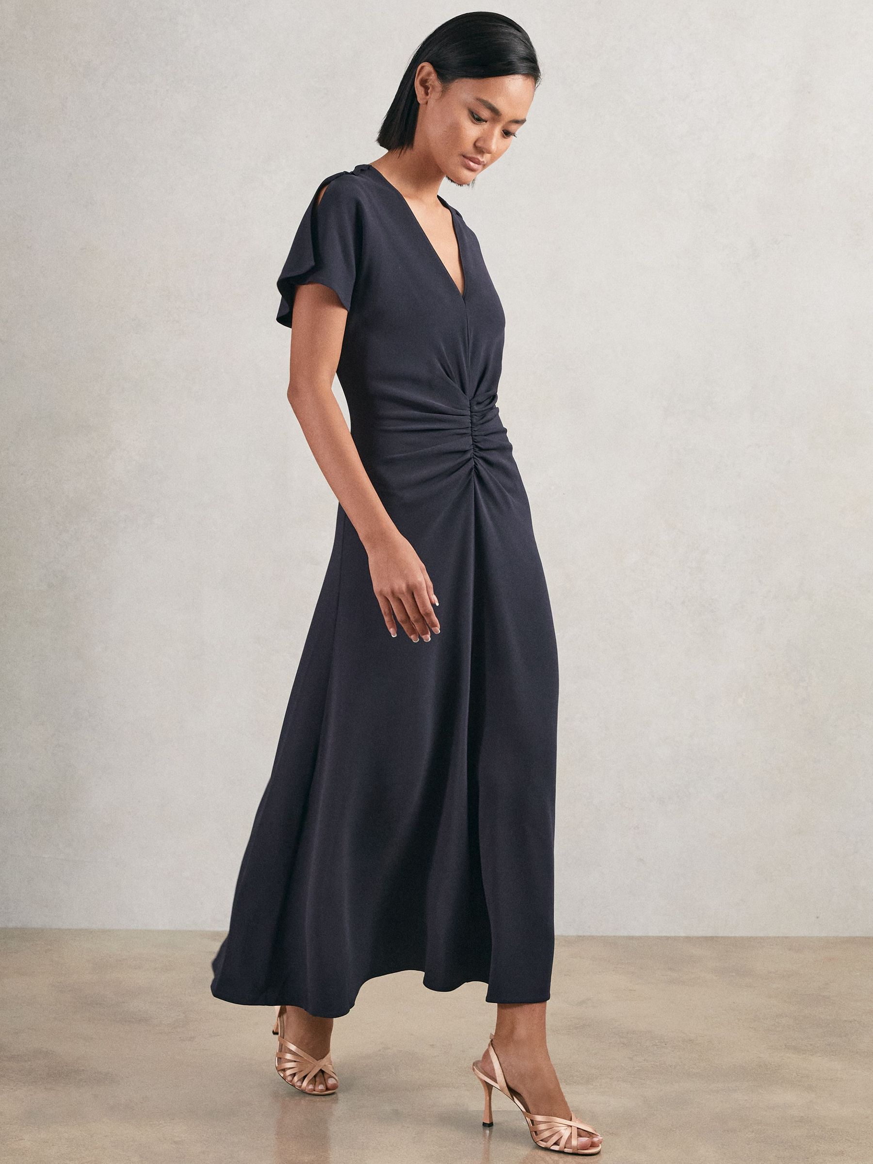 Ruched-Front Midi Dress in Navy (W30199) | £230