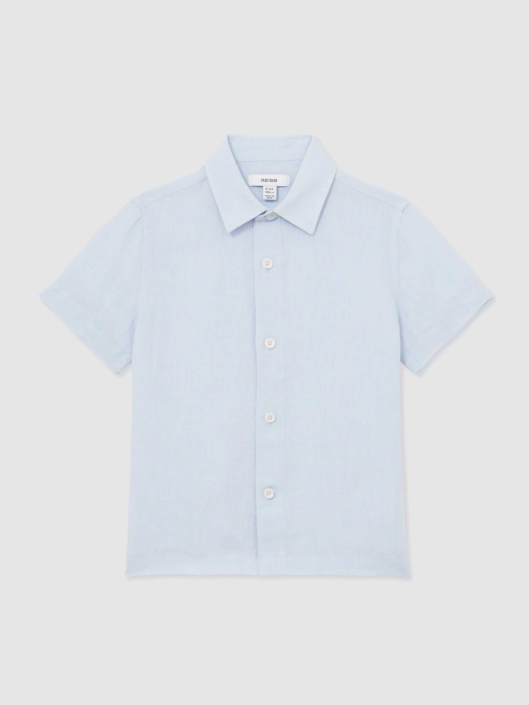 13-14 yrs Short Sleeve Linen Shirt in Pale Blue (W30205) | £40