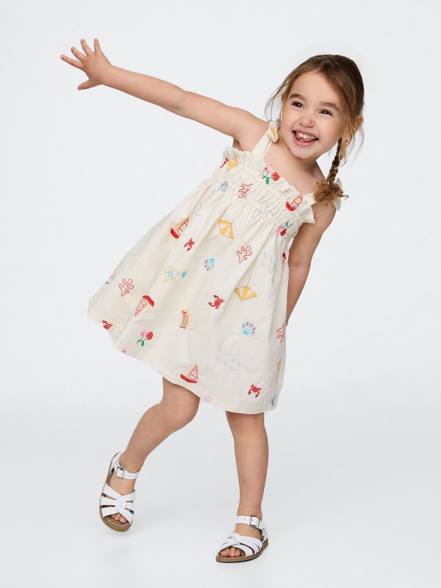 Cream Print Sleeveless Smocked Bow-Strap Dress (6mths-5yrs) (W30865) | £30