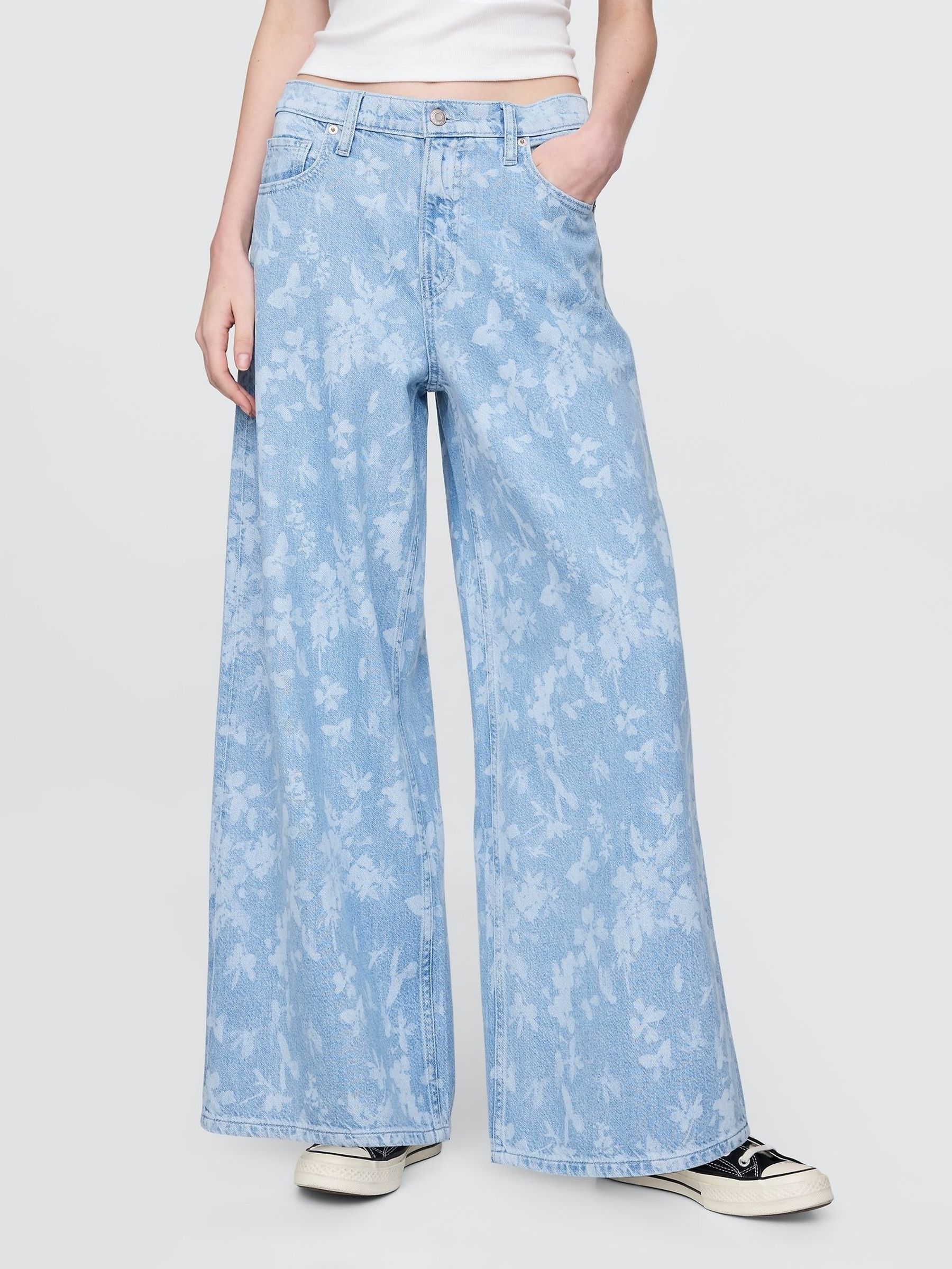 Blue Floral Mid Waisted UltraSoft Baggy Jeans (W30968) | £75