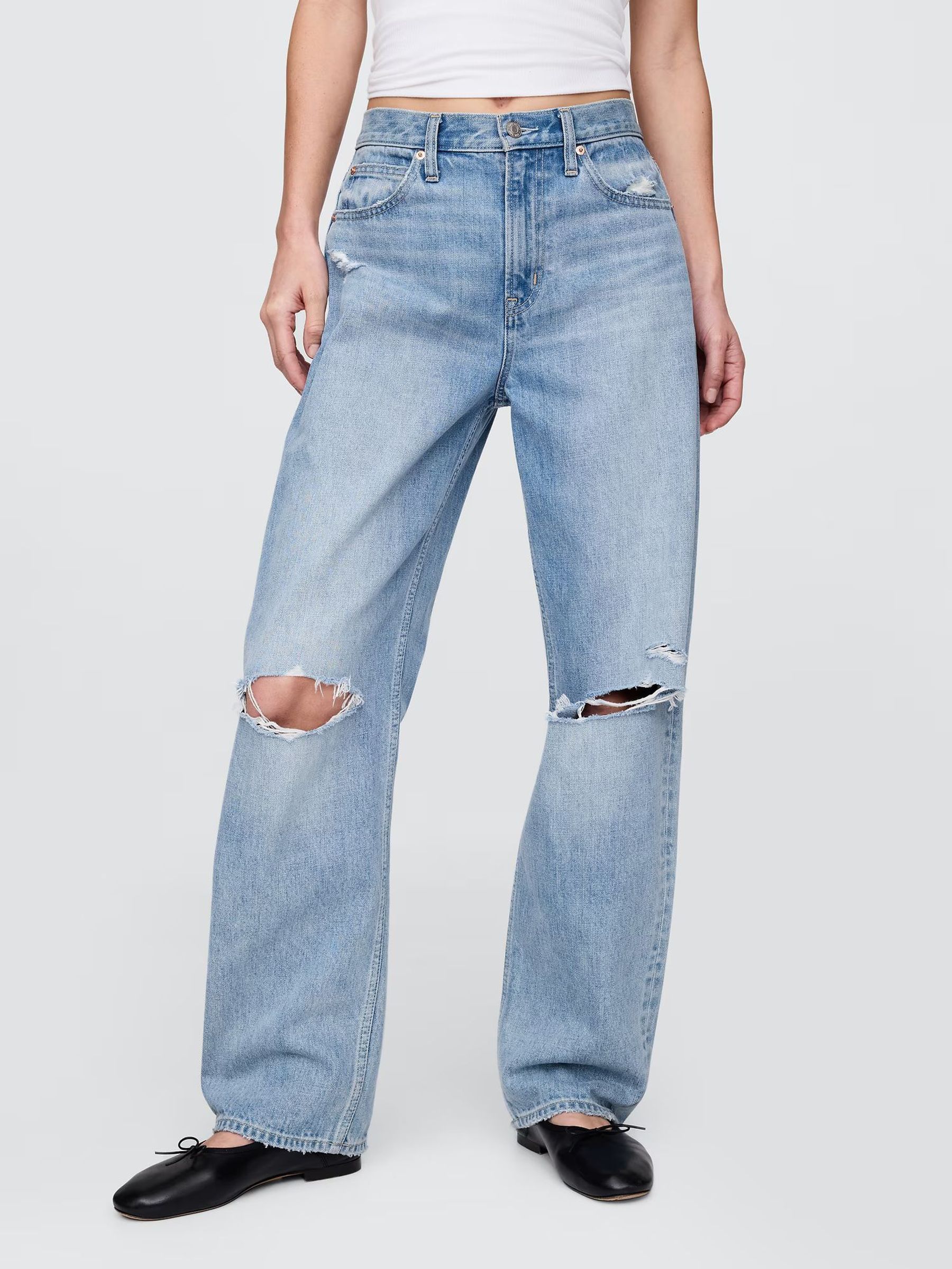 Blue High Waisted Barrel Jeans (W30970) | £60