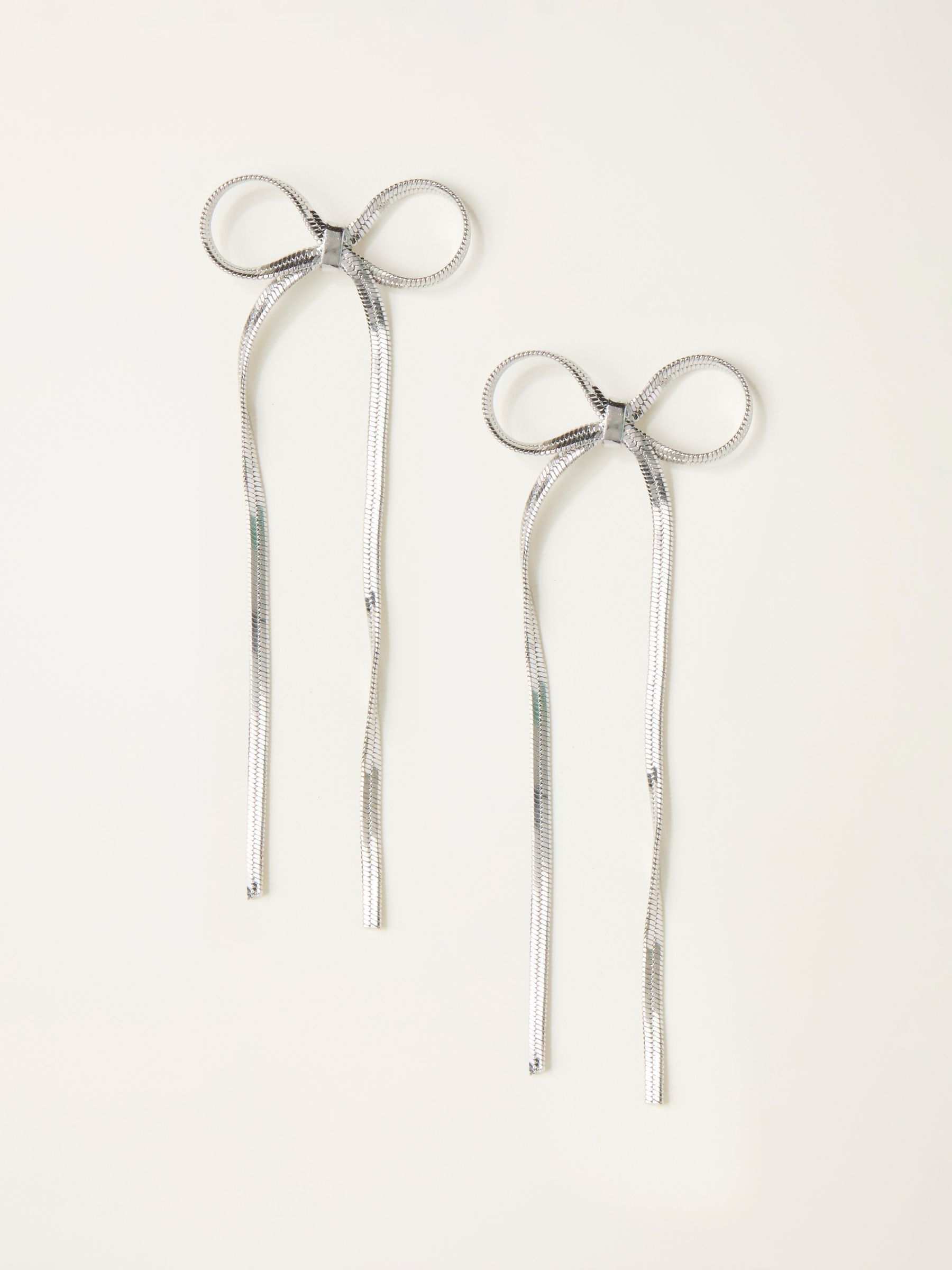 Silver Tone Bow Drop Earrings (W31027) | £14.50