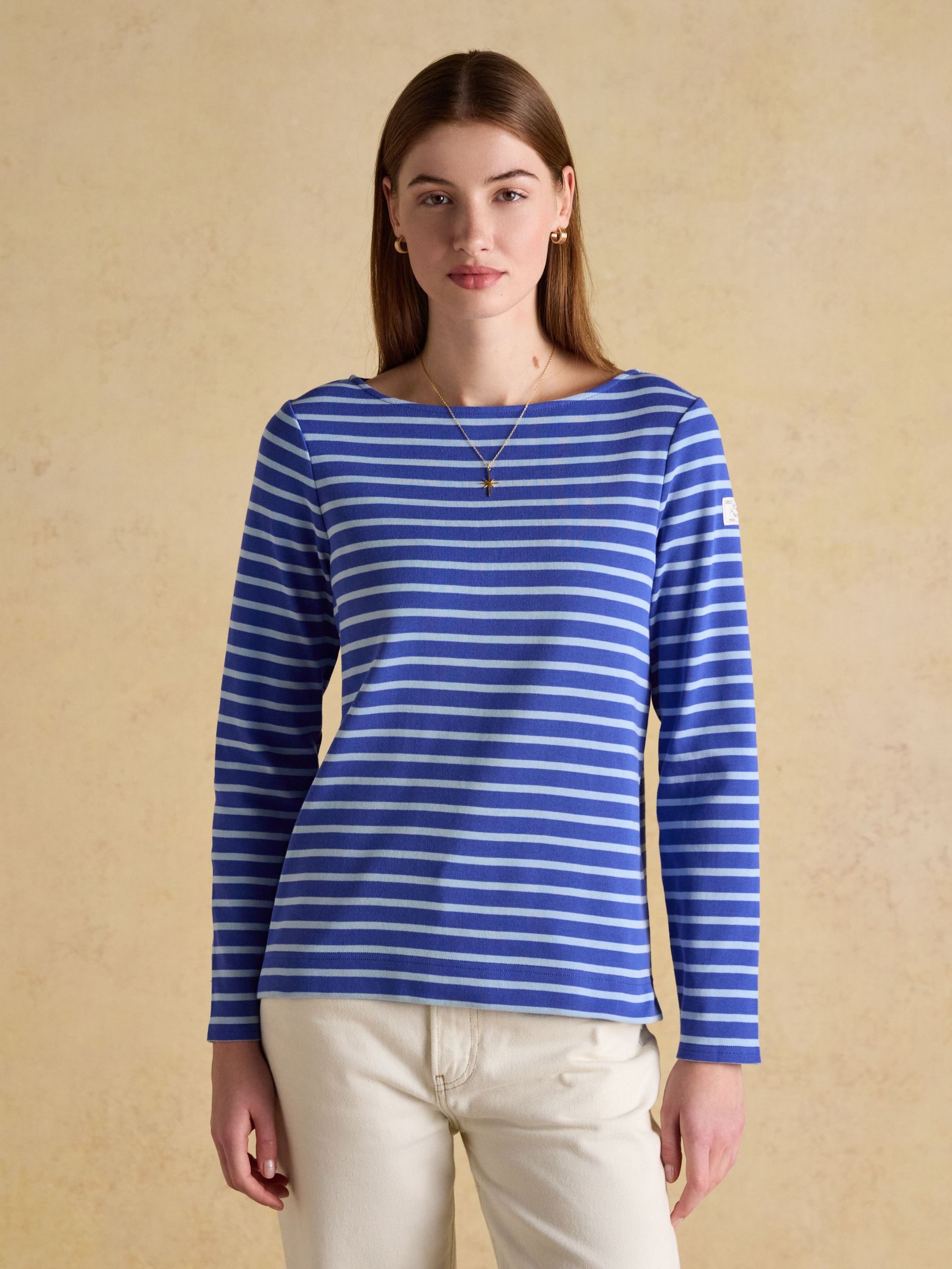 Harbour Dark Blue/Sky Blue Boat Neck 100% Cotton Long Sleeve Breton Top (W31158) | £29