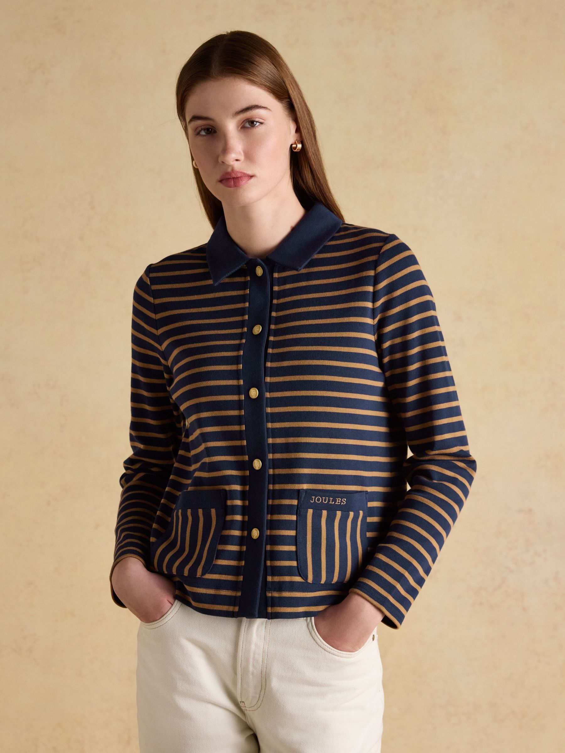 Premium Ribbed Navy & Brown Striped Jersey Cardigan