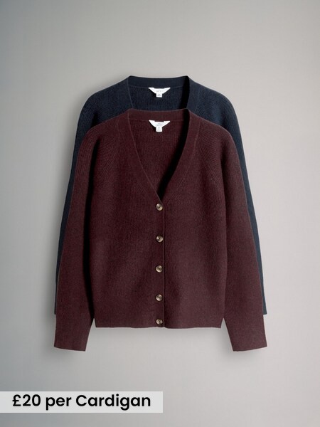 2 Pack Chunky Rib Knitted Cardigans With Wool (W31214) | £40