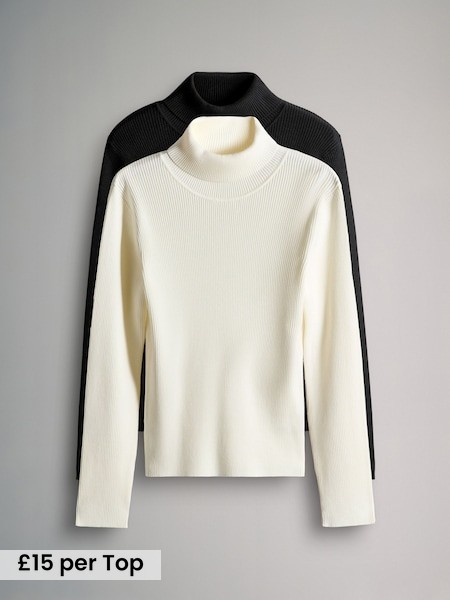 Ribbed Knit Roll Neck Tops (W31246) | £30