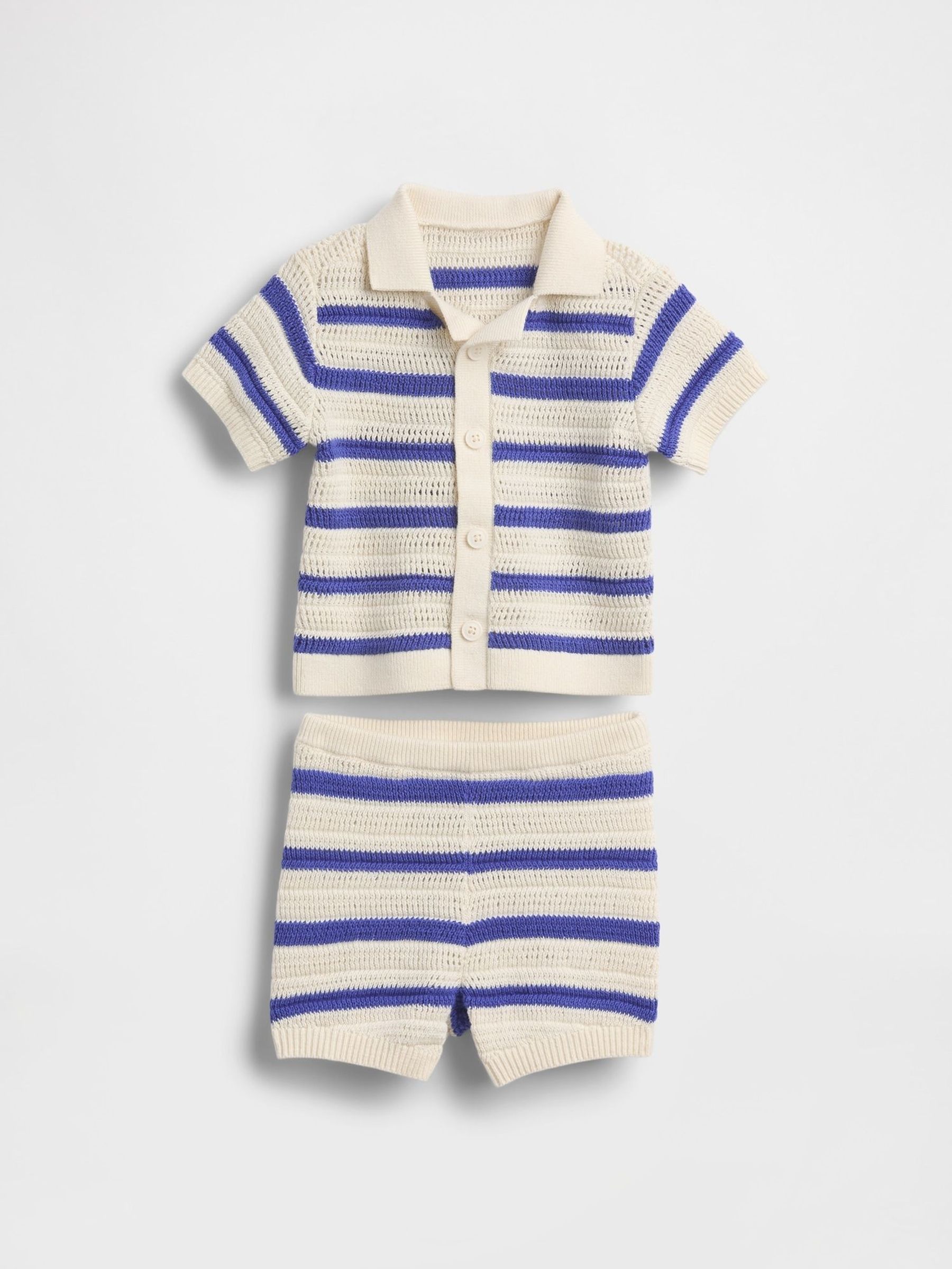 Blue Stripe Crochet Polo Outfit Set (Newborn-24mths) (W31254) | £30