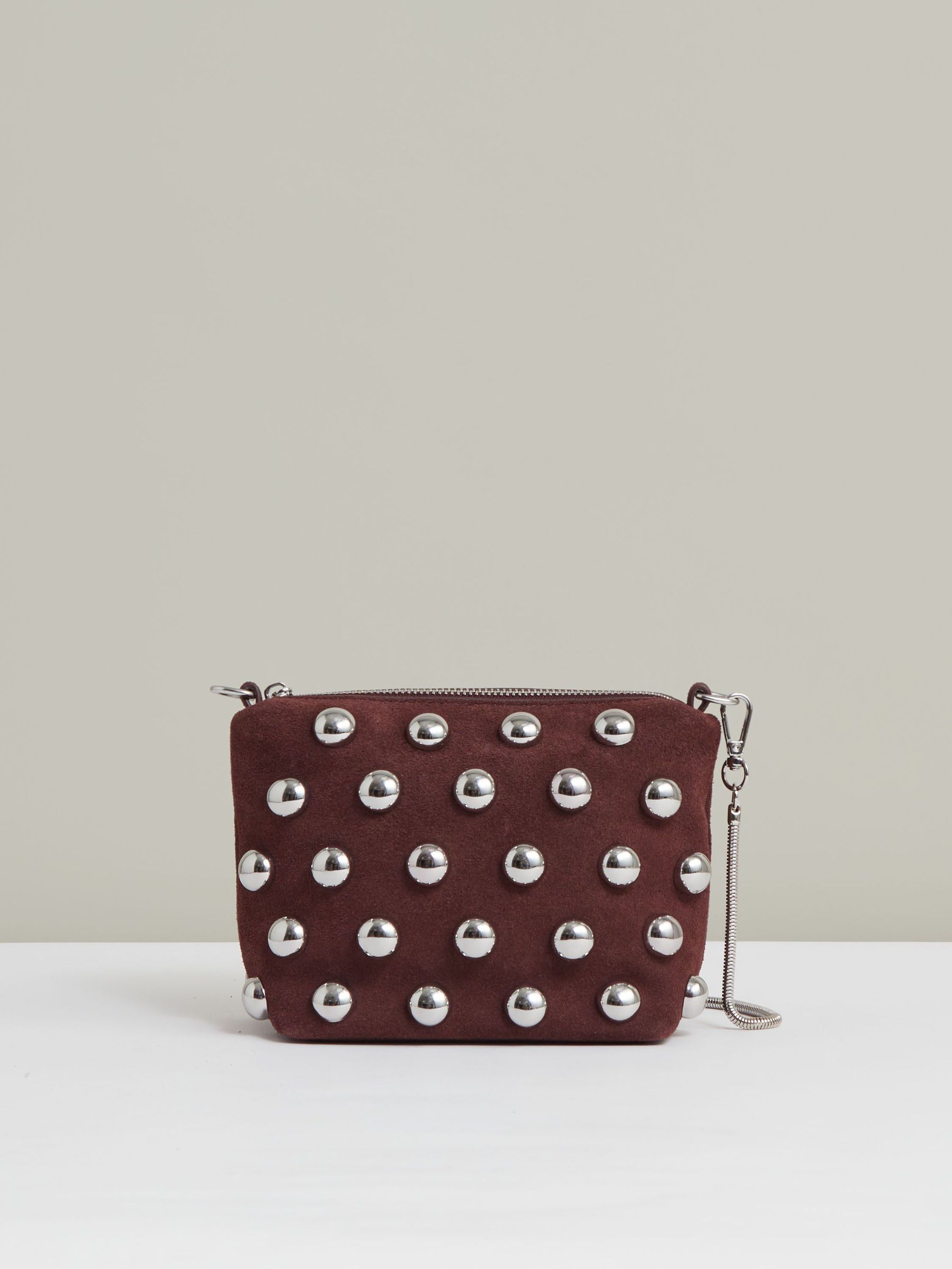 Suede Studded Shoulder Bag in Oxblood (W31657) | £98