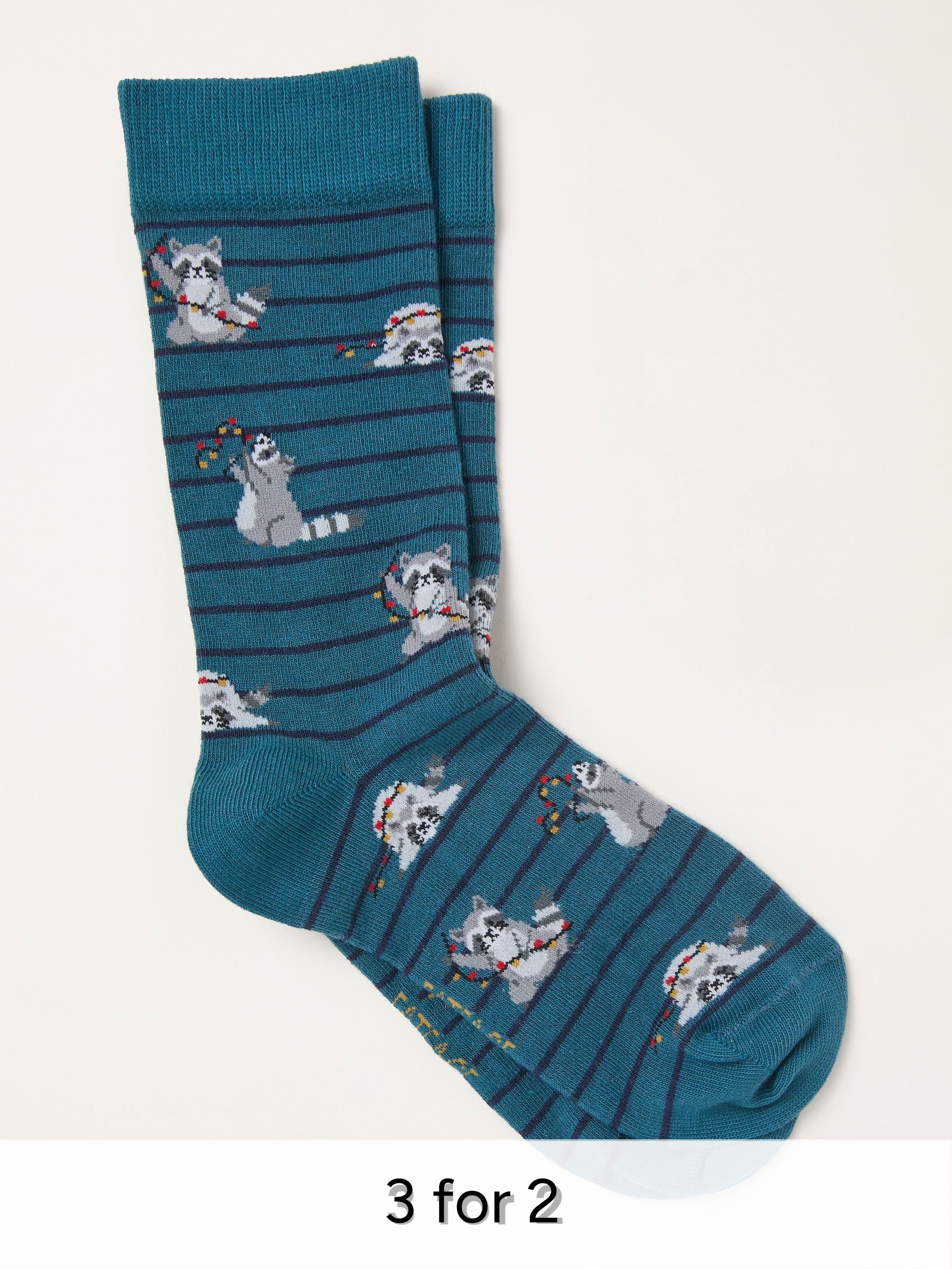 Teal Blue Racoon Socks (W31747) | £7.50