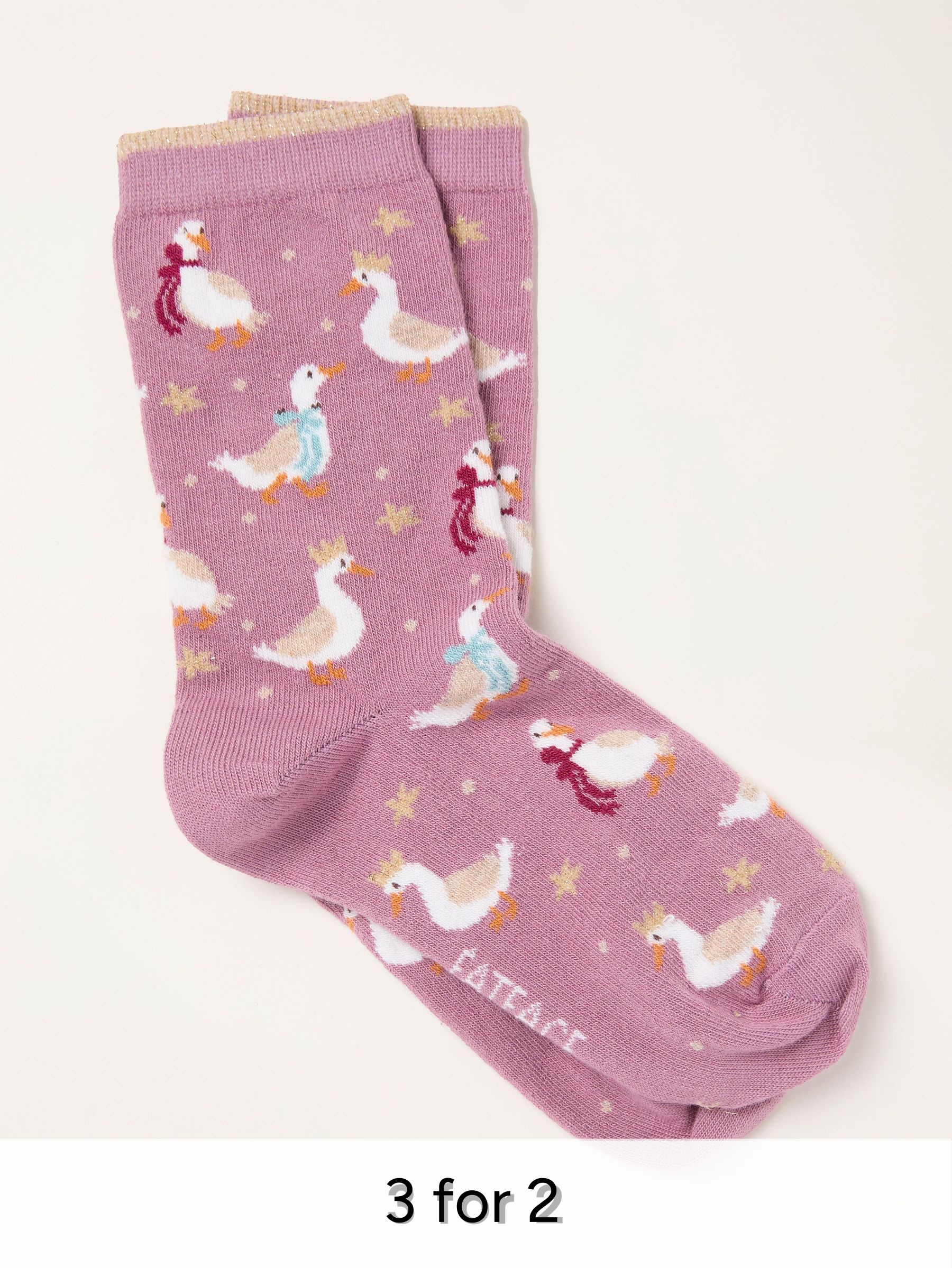 Pink Christmas Geese Socks (W32022) | £7.50
