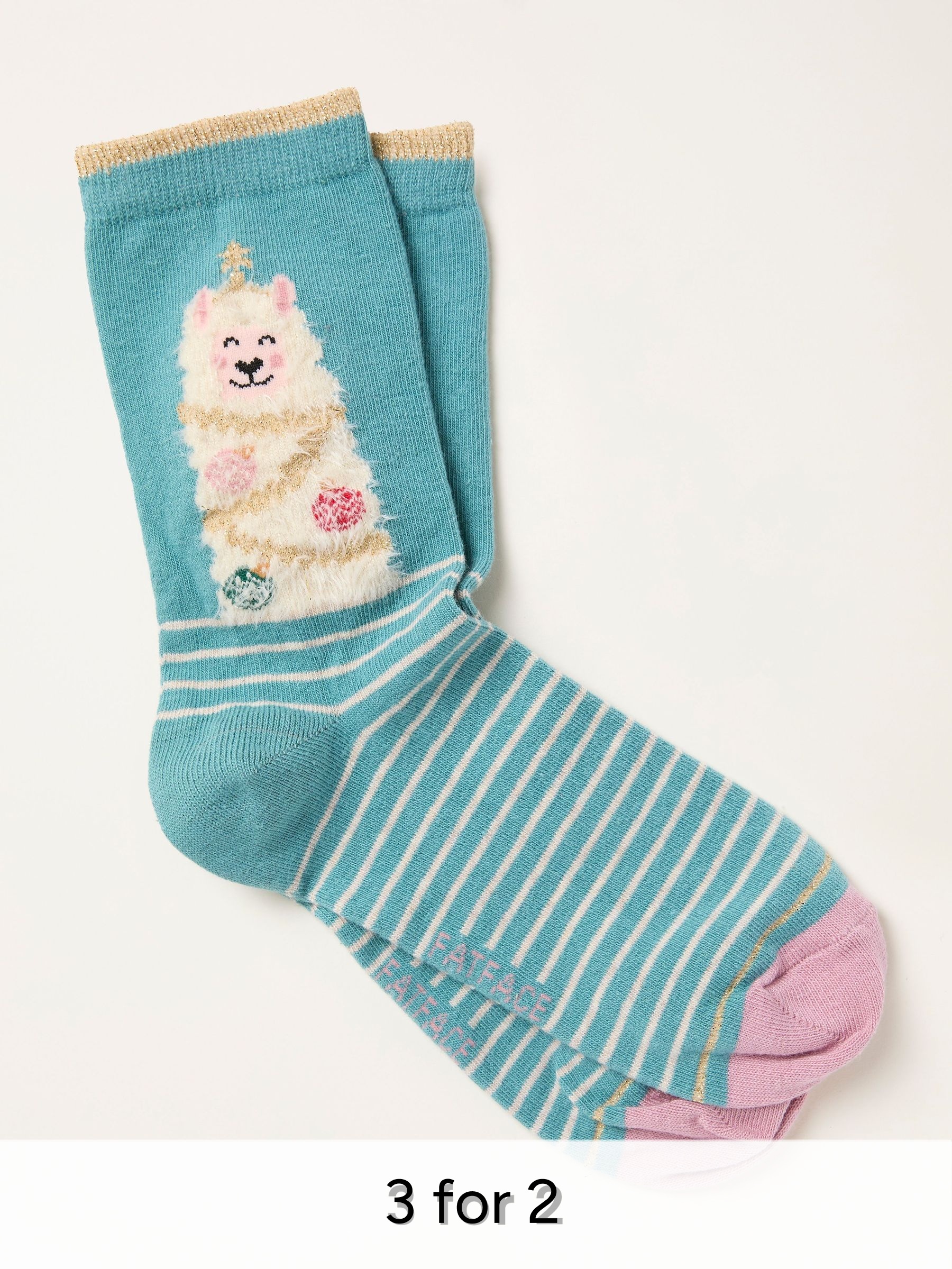 Teal Blue Llama Tree Socks (W32026) | £7.50