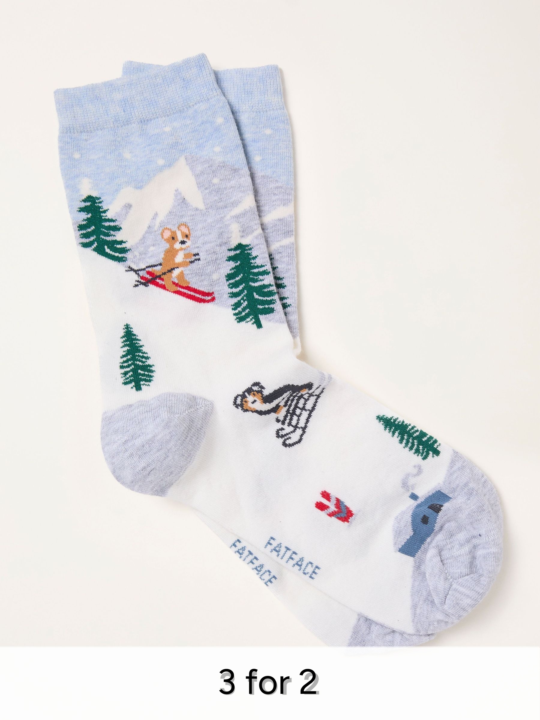 Grey Skiing Dogs Socks (W32027) | £7.50