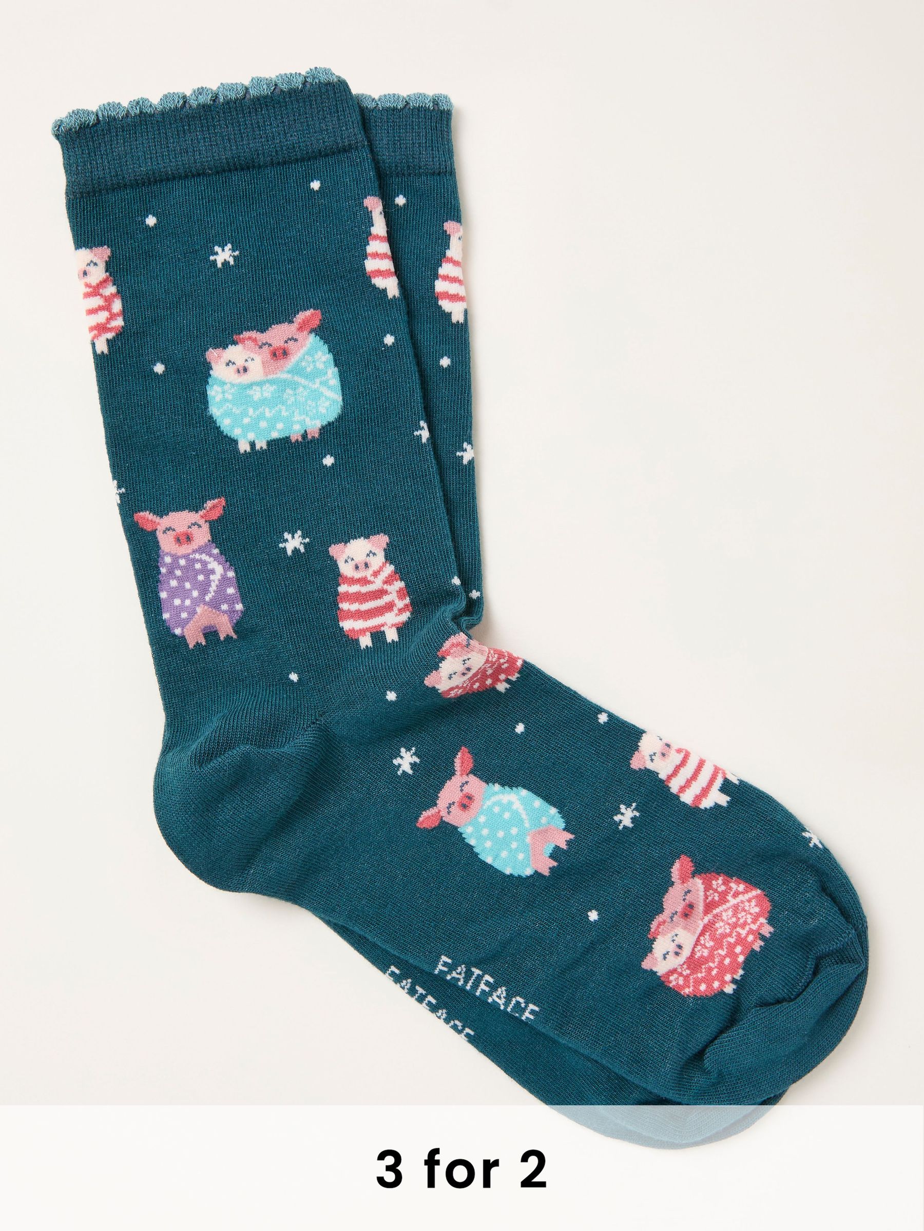 Teal Blue Pigs in Blankets Socks (W32028) | £7.50