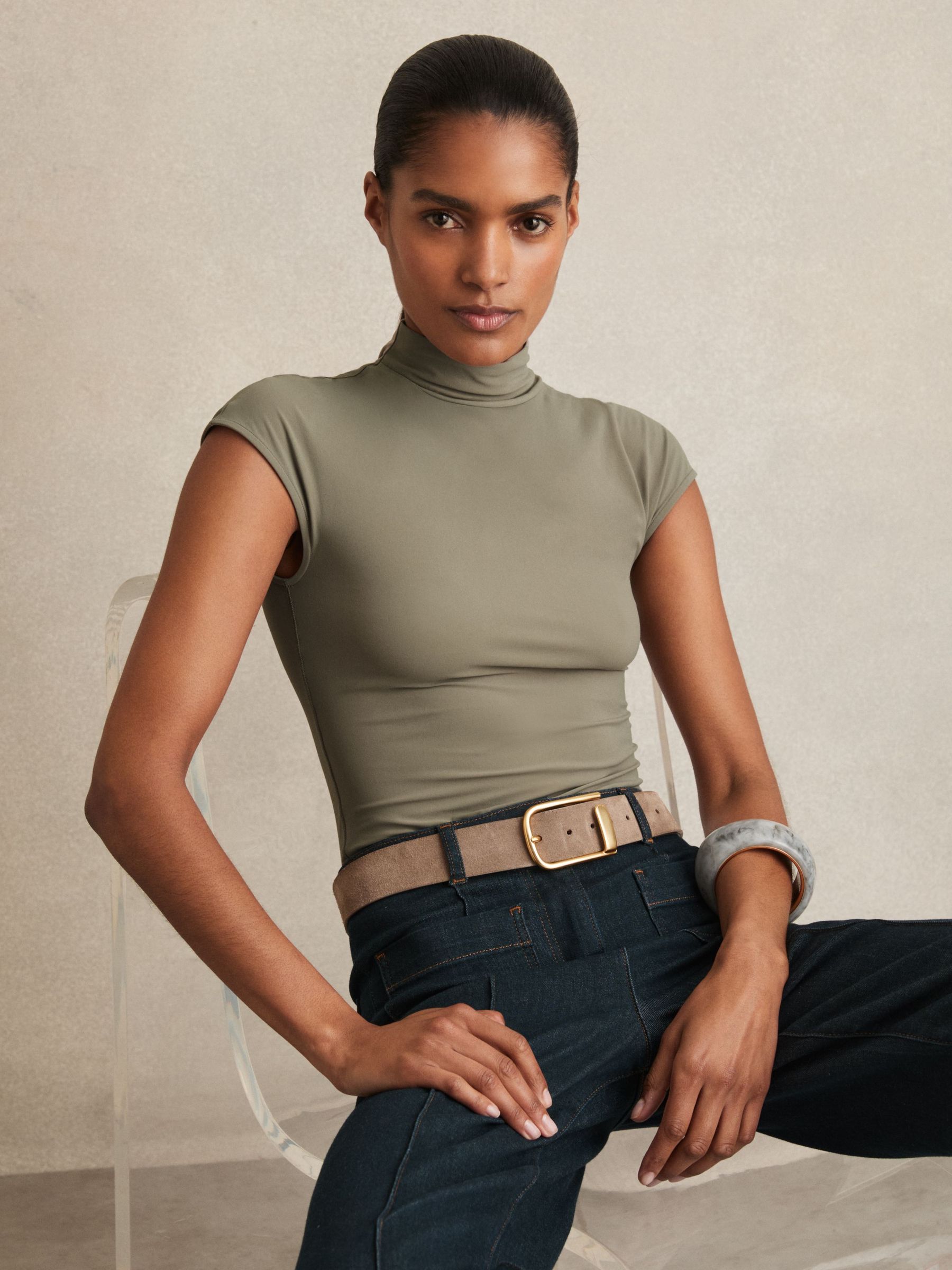 High-Neck Jersey Bodysuit in Sage Green (W32467) | £68