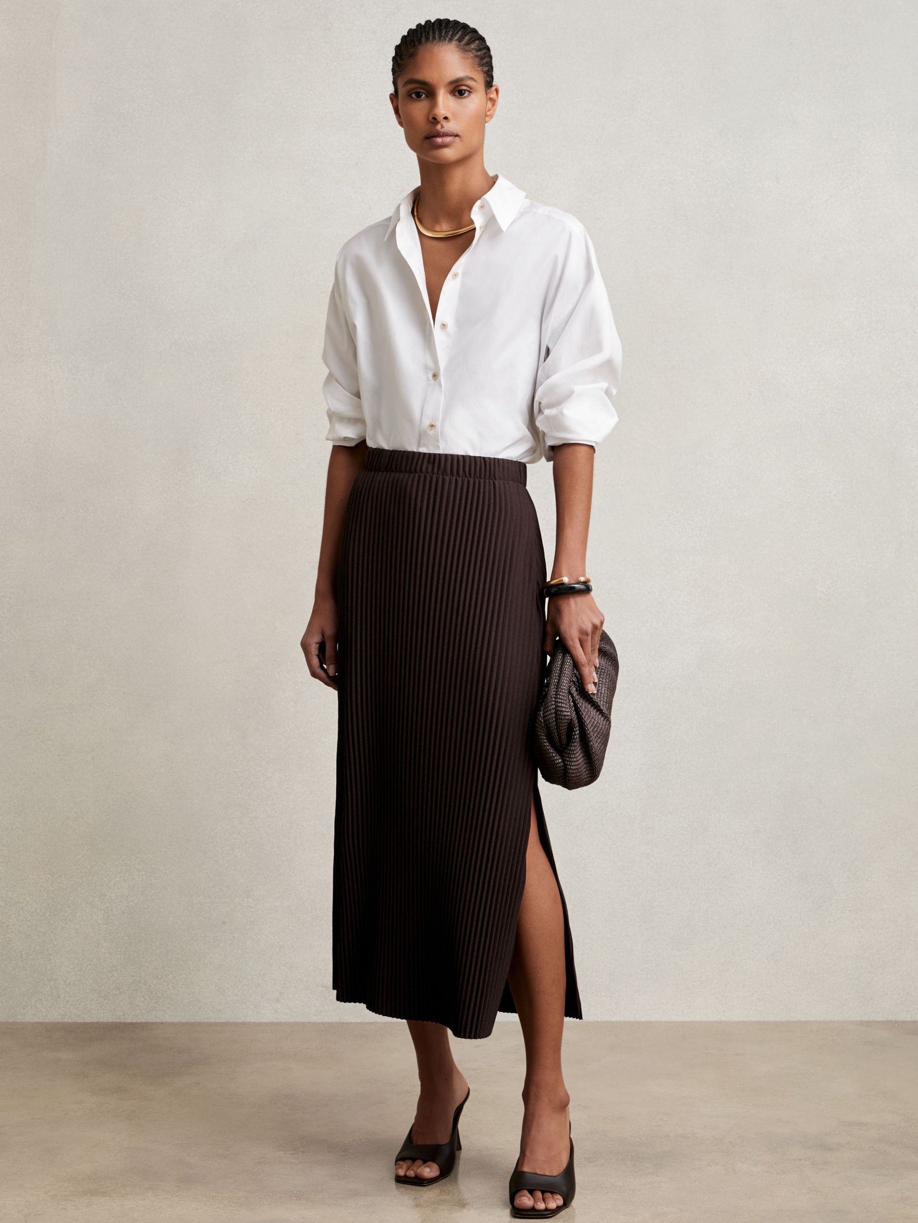 Pleated Jersey Midi Skirt in Burgundy (W32843) | £98