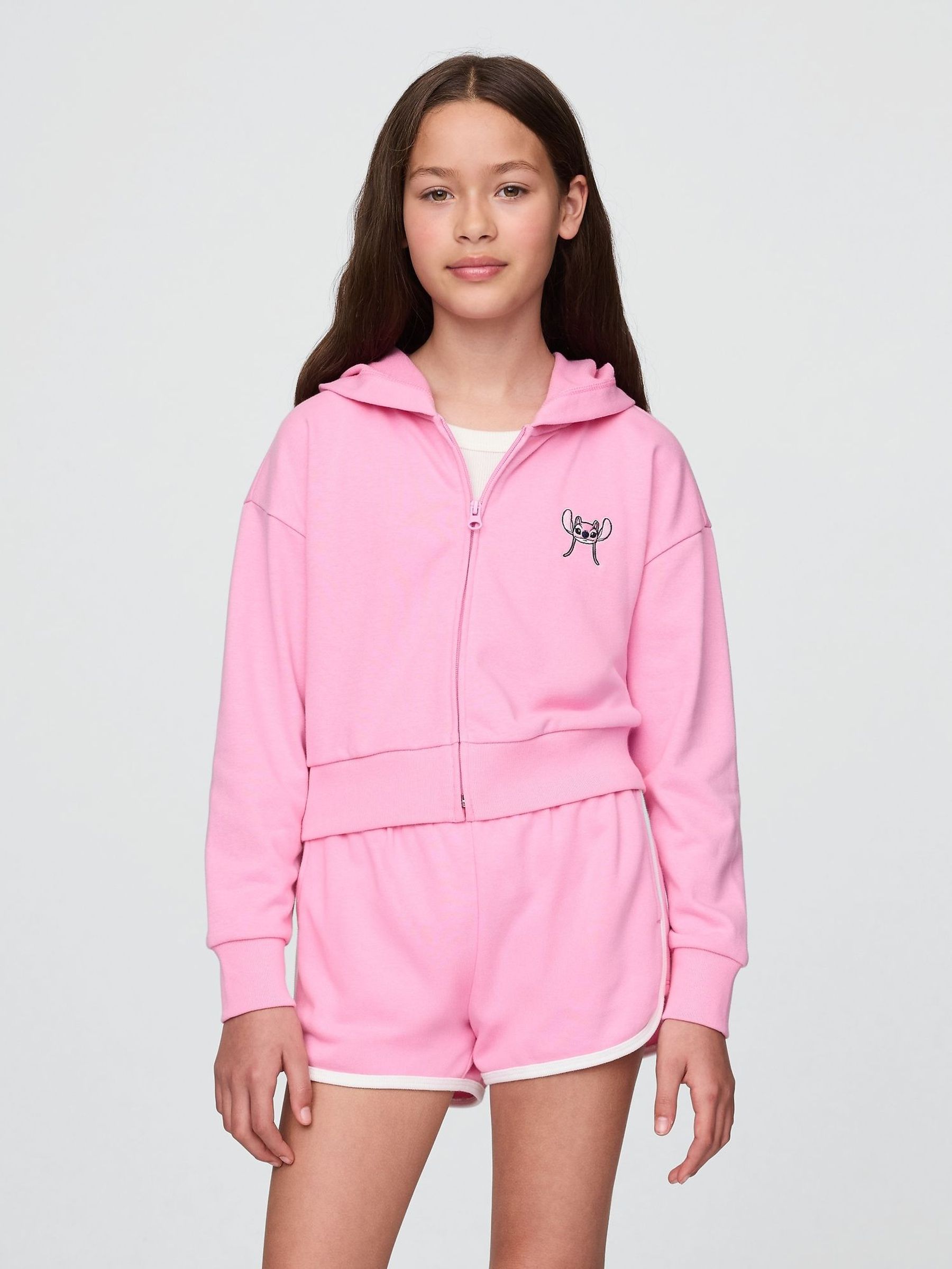 Pink Lilo and Stitch French Terry Cropped Zip Up Hoodie (4-13yrs) (W33154) | £30