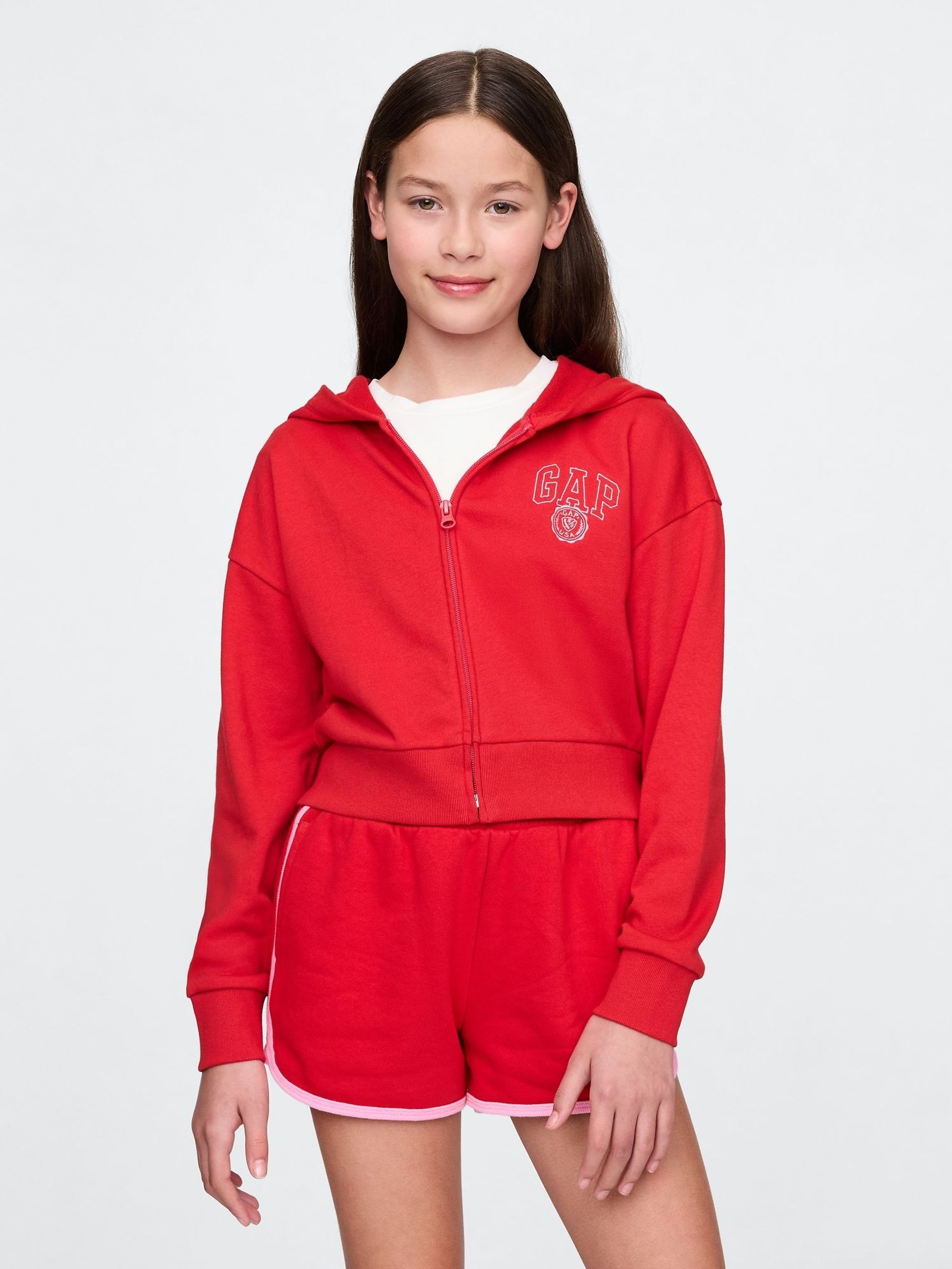 Red VintageSoft Cropped Logo Zip Hoodie (4-13yrs) (W33155) | £25