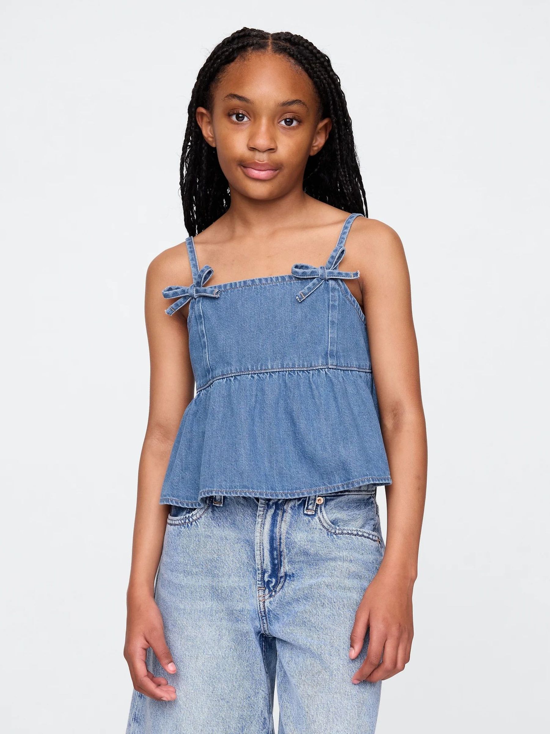 Blue Denim Bow-Strap Peplum Top (4-13yrs) (W33162) | £25