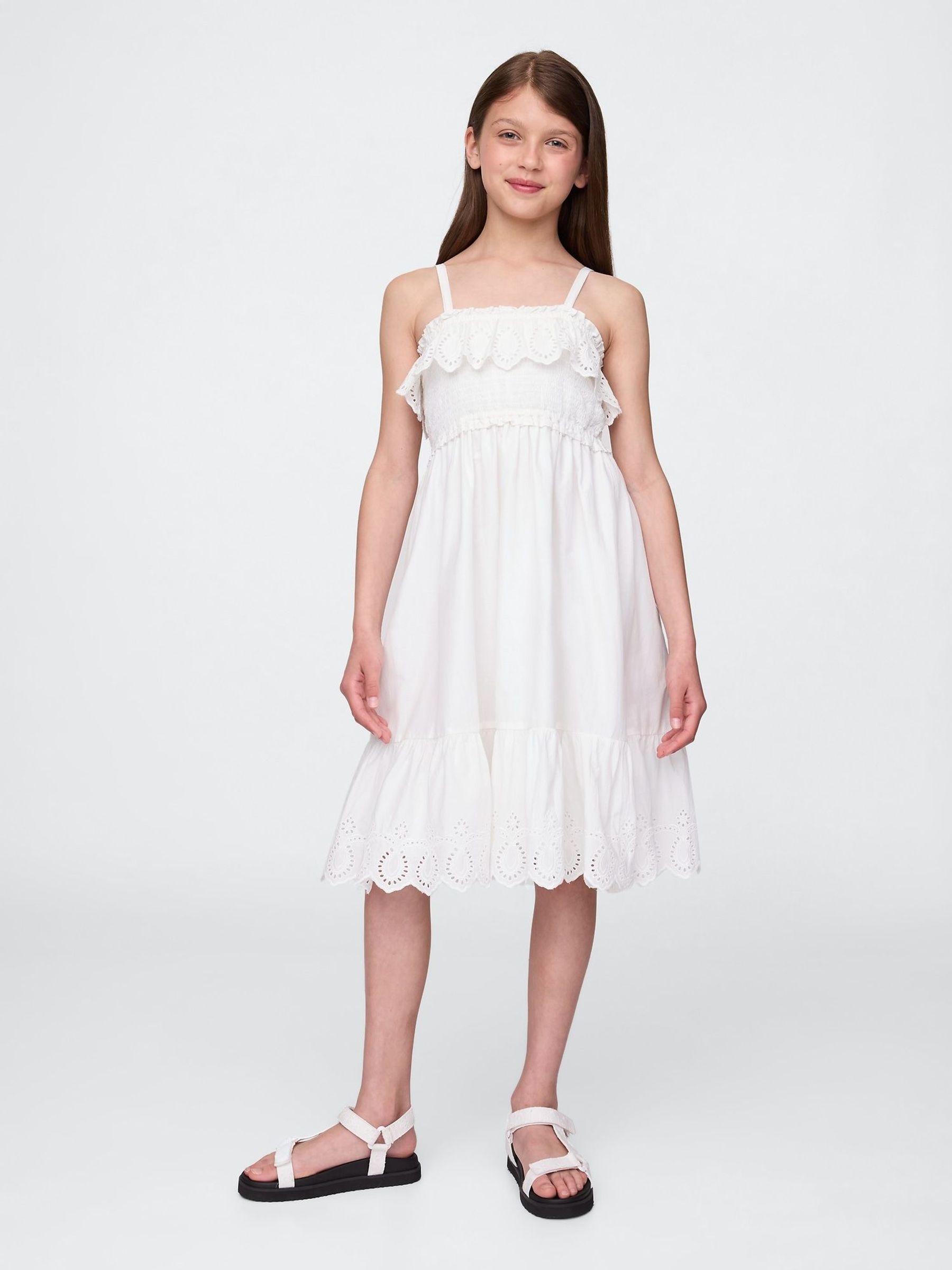 White Smocked Ruffle Midi Dress (W33175) | £35