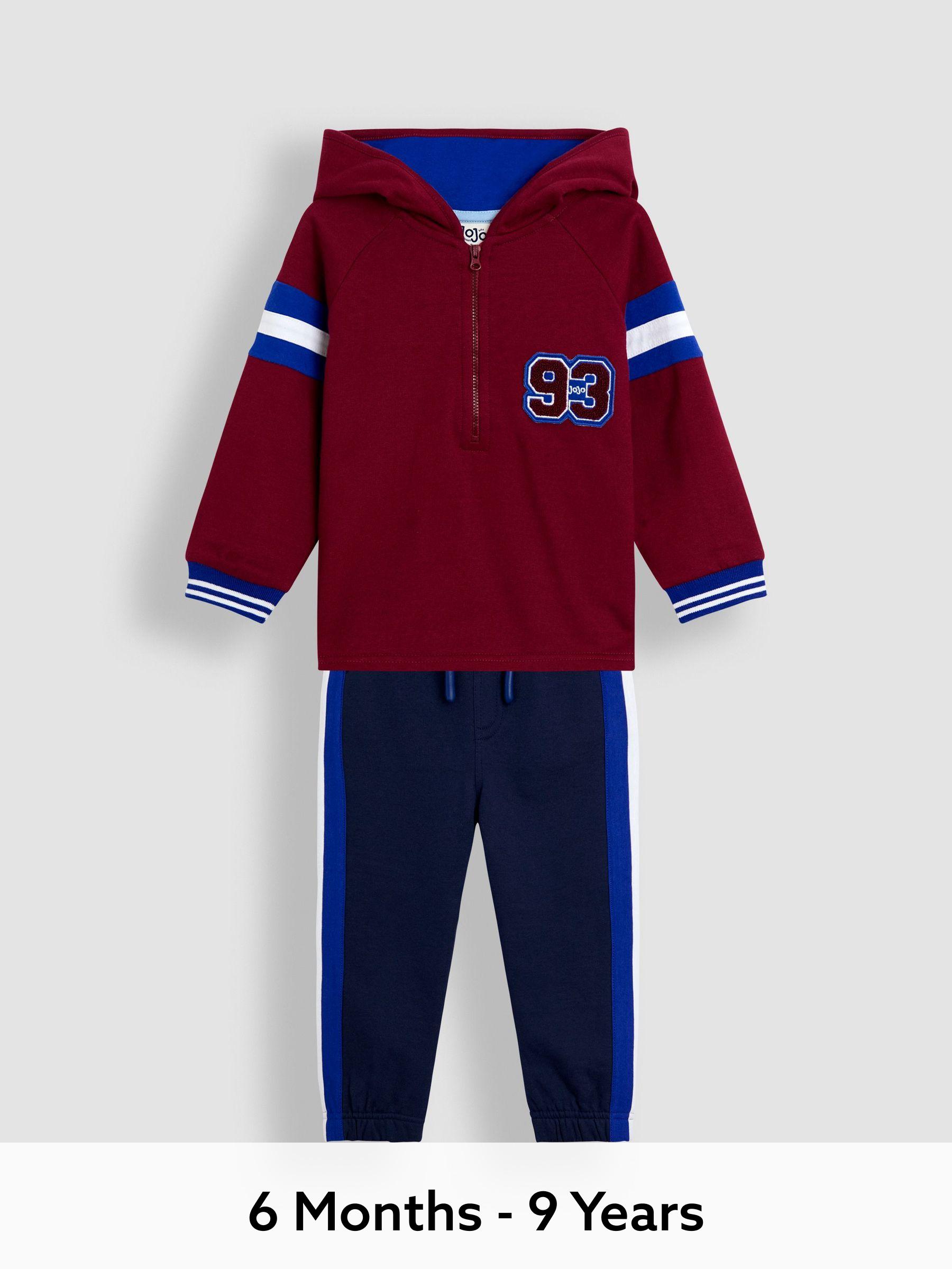 Burgundy Red Varsity 2-Piece Hooded Half Zip & Joggers Set (W33180) | £30 - £36