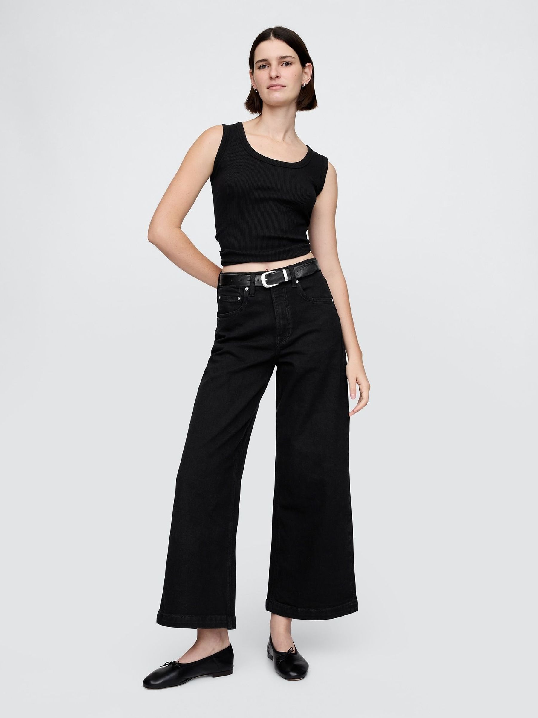 Black High Waisted Stride Wide-Leg Ankle Jeans (W33224) | £50