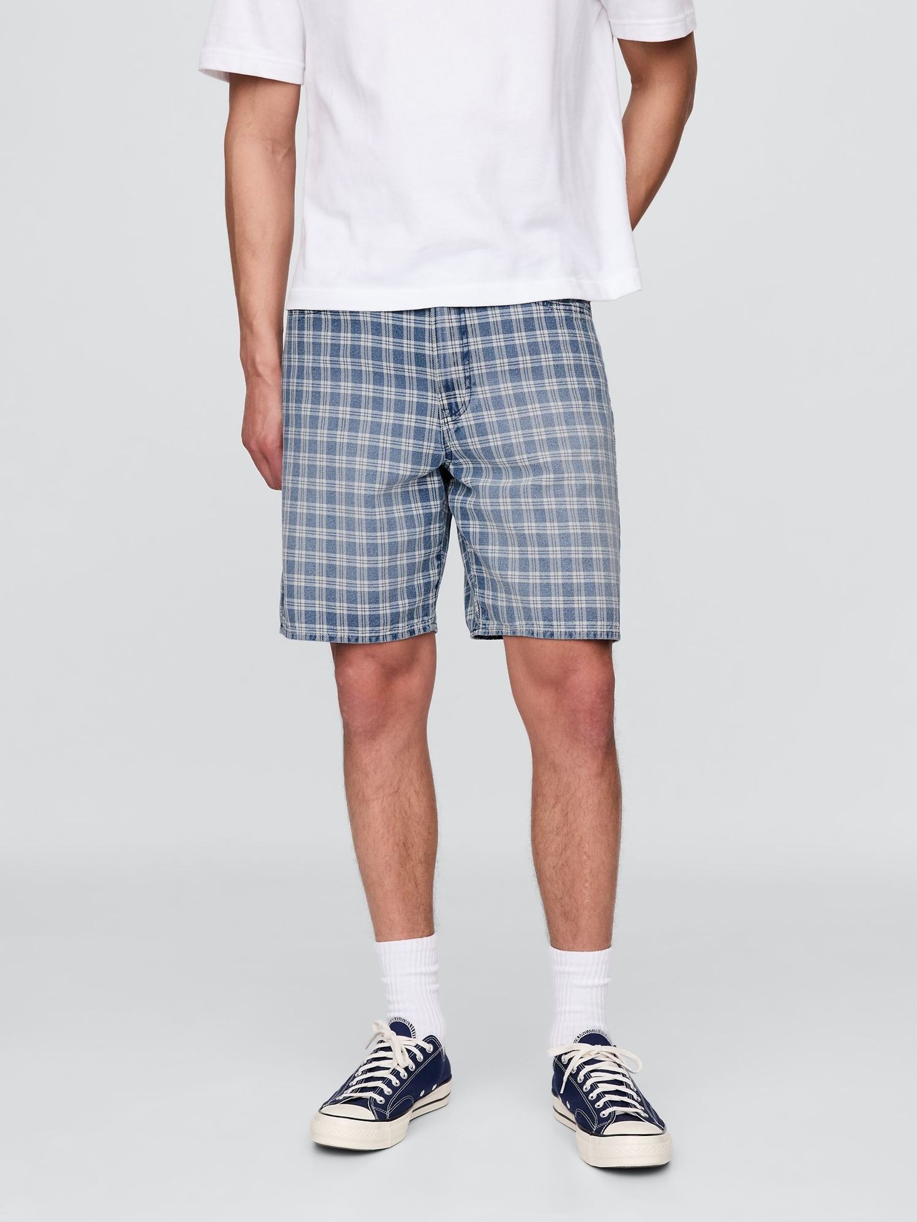 Blue 90s Loose Denim Check Shorts (W33267) | £45