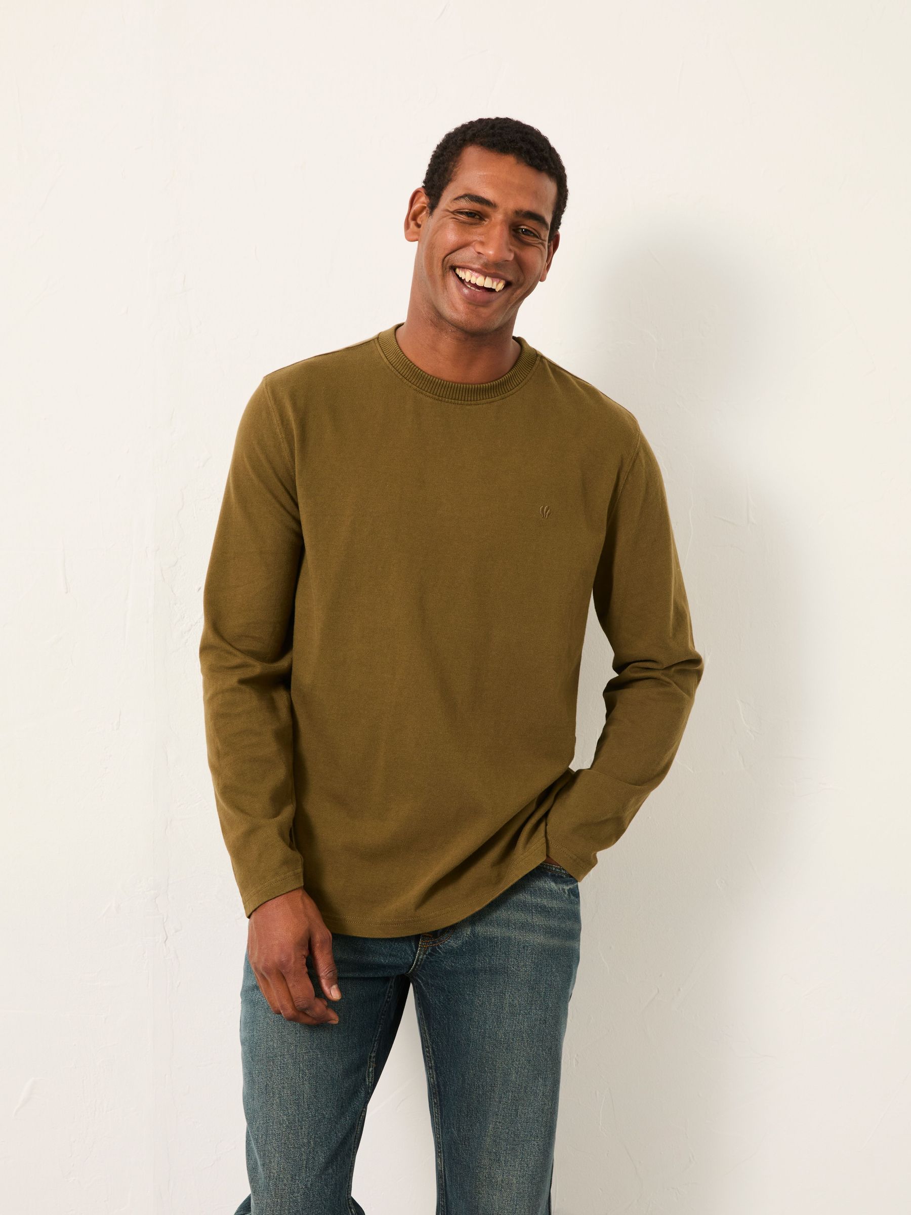 Arne Khaki Green Long Sleeve Heavyweight Relaxed Fit Tshirt (W33874) | £38