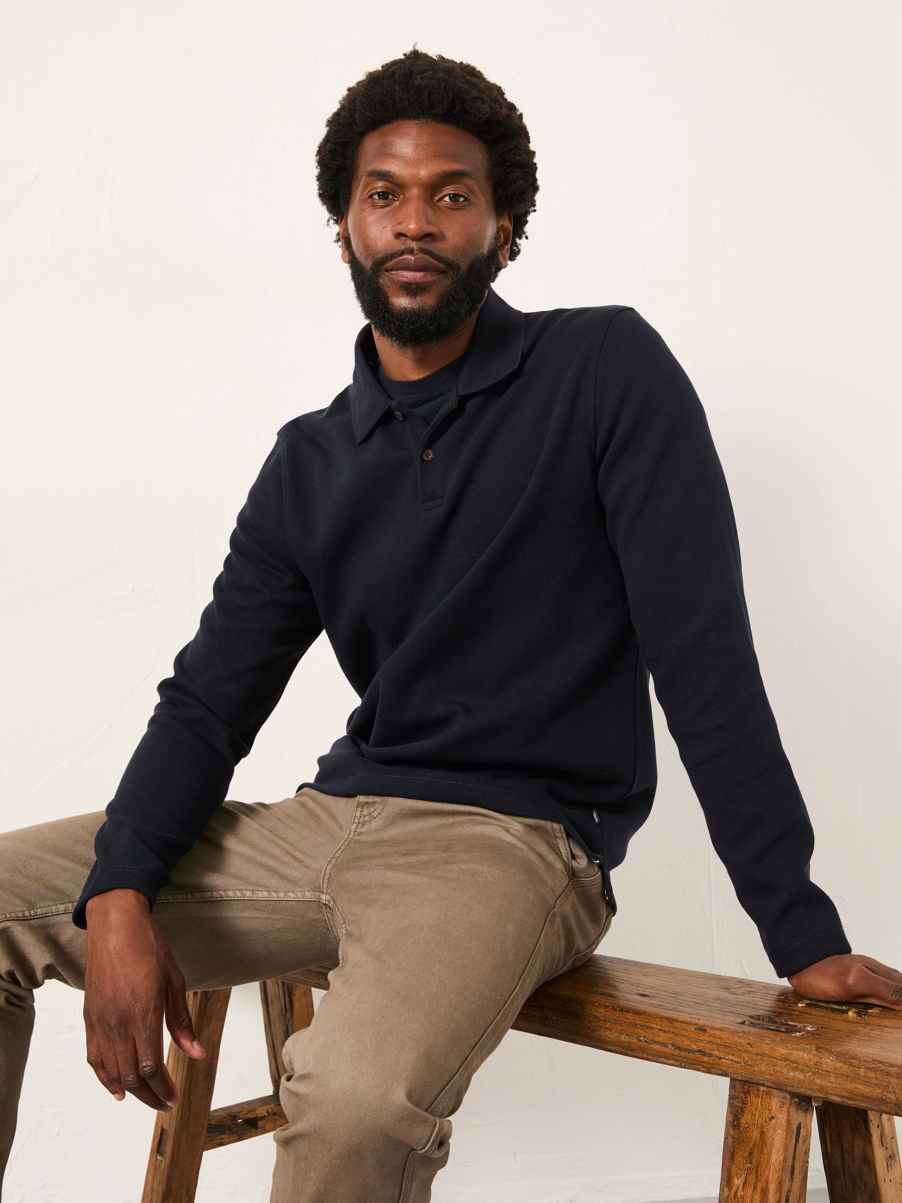 Ayr Navy Long Sleeve Ribbed Polo (W33876) | £45