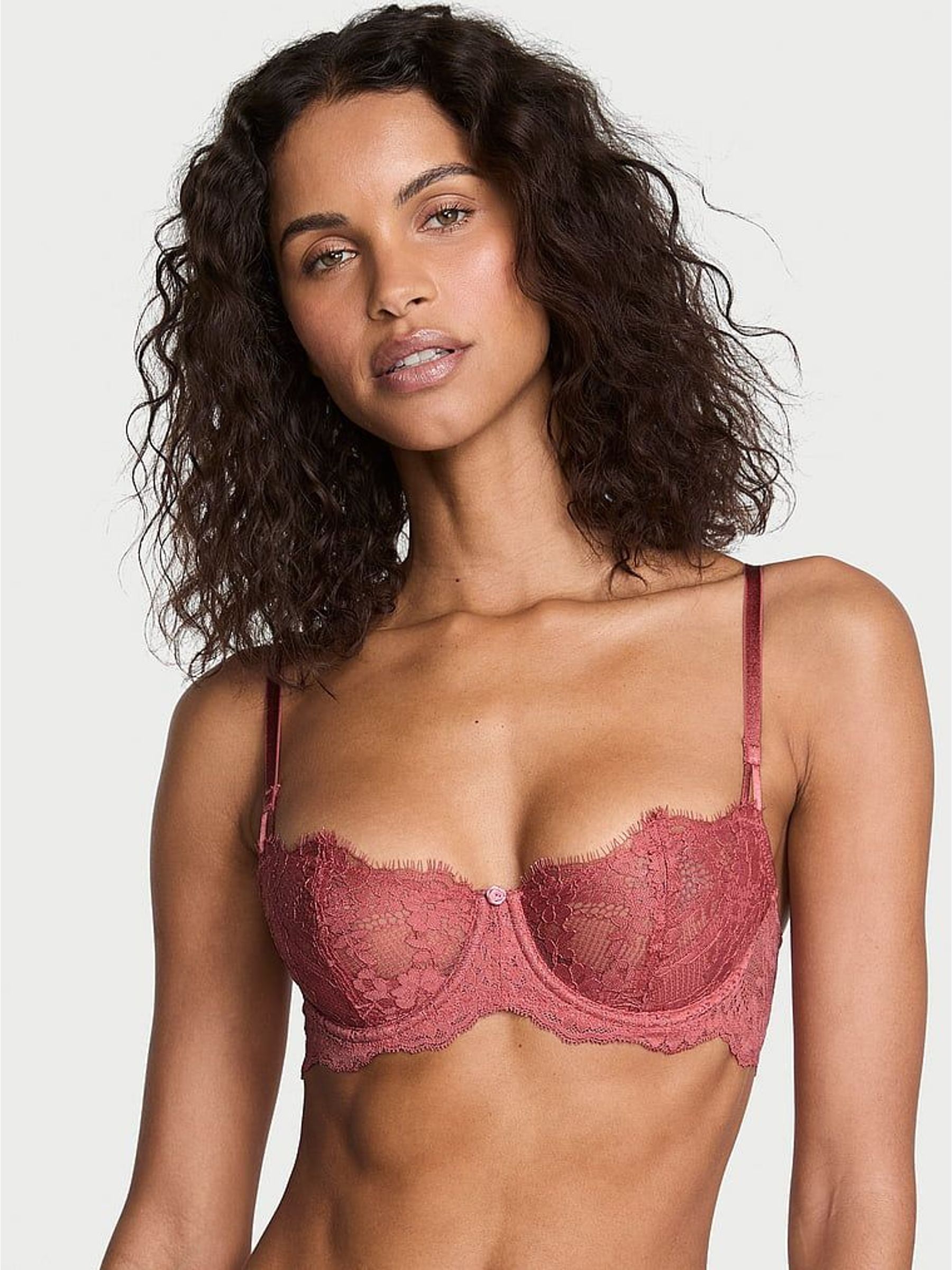 Seductive Rose Pink Unlined Balcony Lace Bra (W34114) | £39