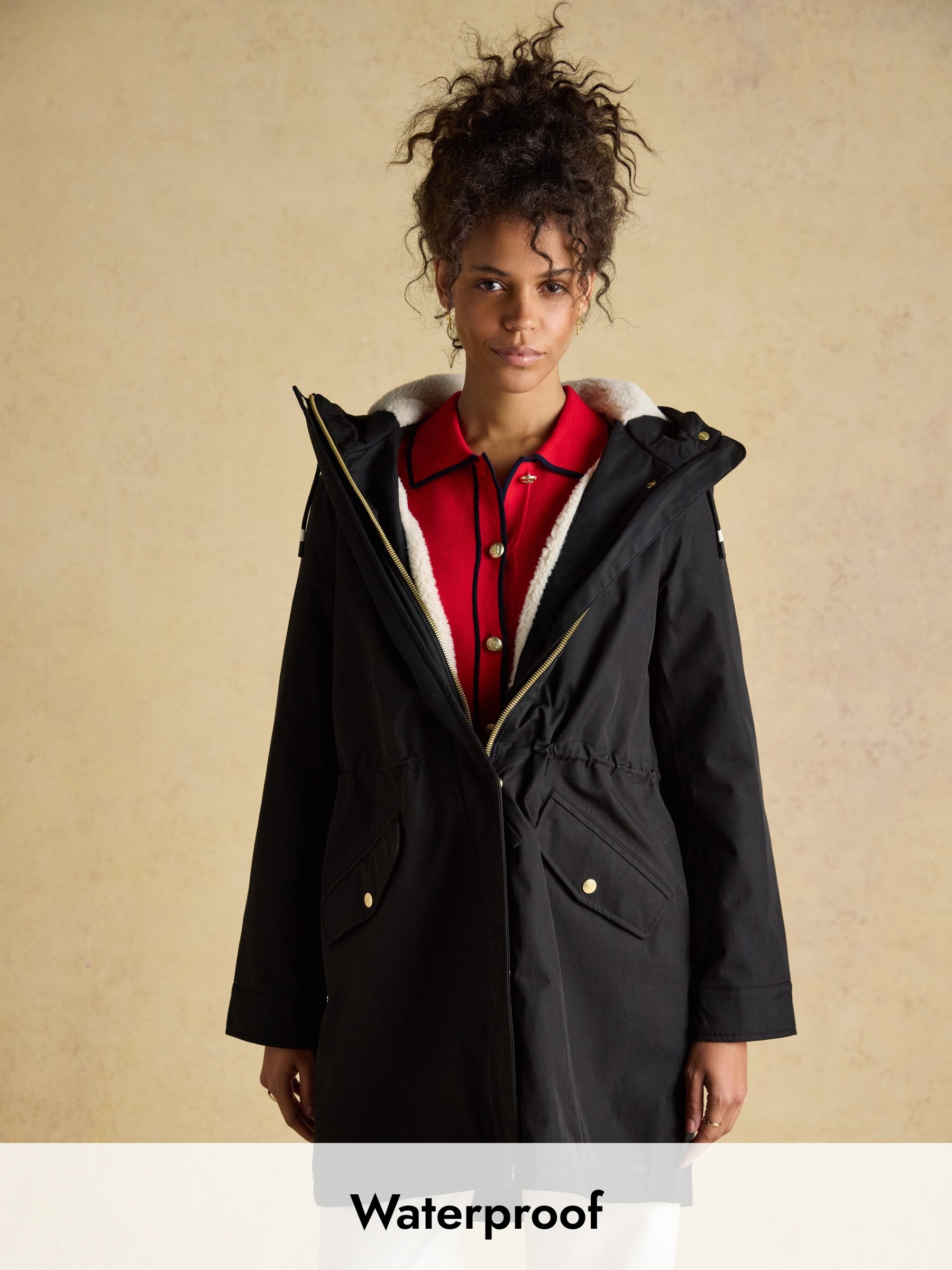 Portwell Cosy Black Fleece Lined Waterproof Raincoat with Hood (W34300) | £109