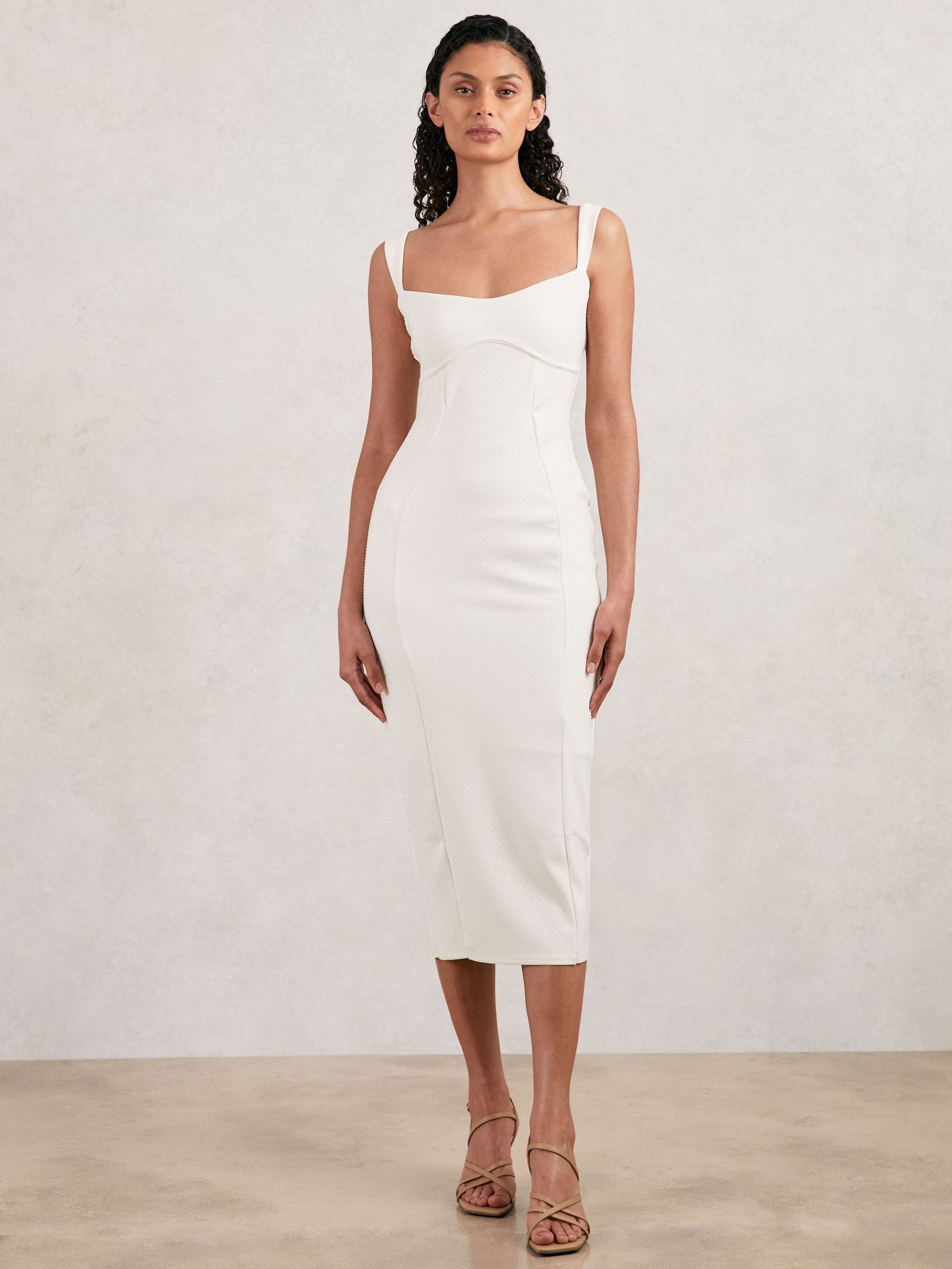 Good American Scuba Crystal Midi Dress in White (W35634) | £128