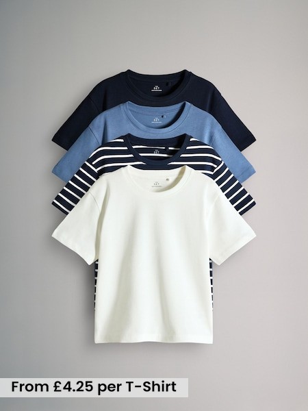 Navy/Blue/White/Stripe - 4 Pack Oversized Short Sleeve Heavyweight Cotton T-Shirts (W35747) | £17 - £21