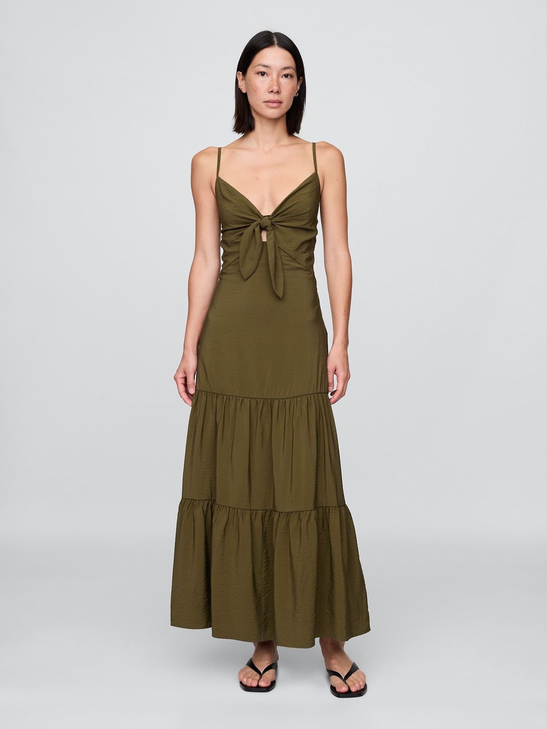 Green Tie-Front Tiered Maxi Dress (W36018) | £85