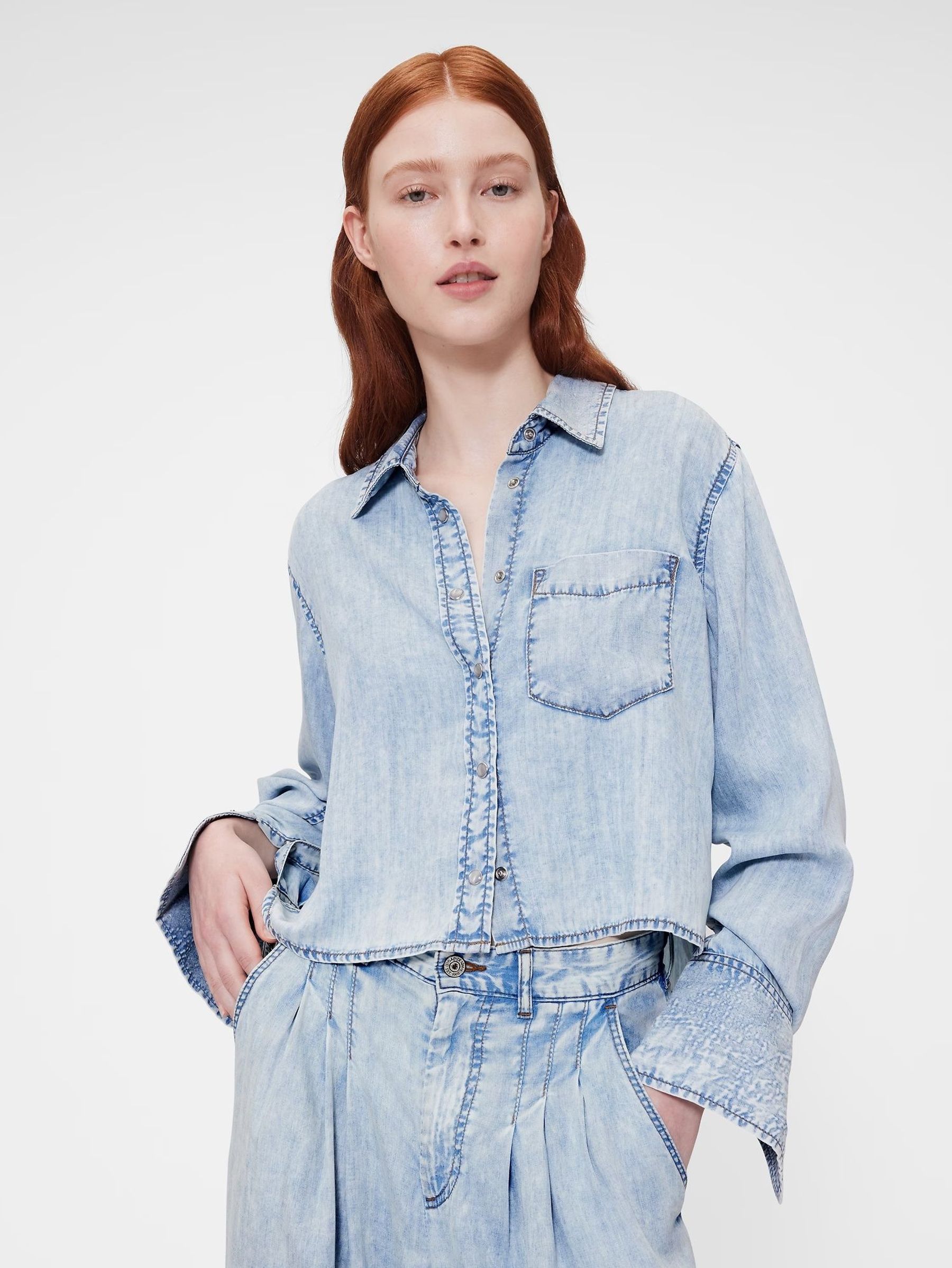 GapStudio Blue Draped Denim Crop Shirt (W36511) | £70