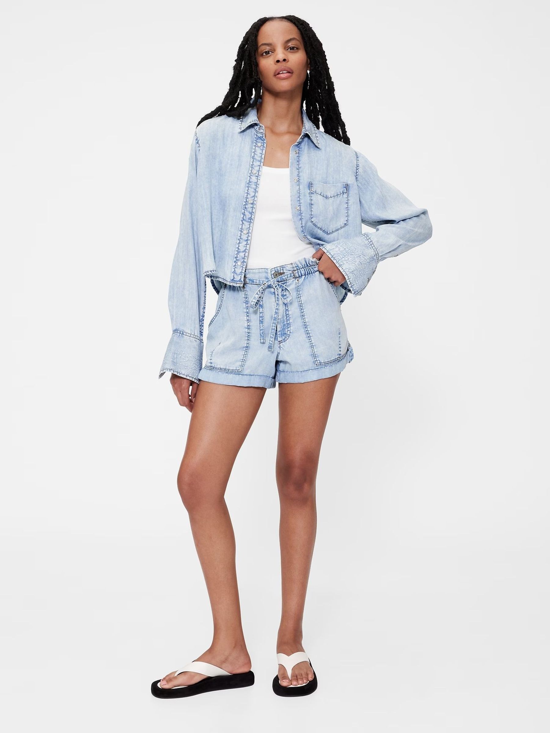 GapStudio Blue High Rise Draped Denim Easy Shorts (W36517) | £95